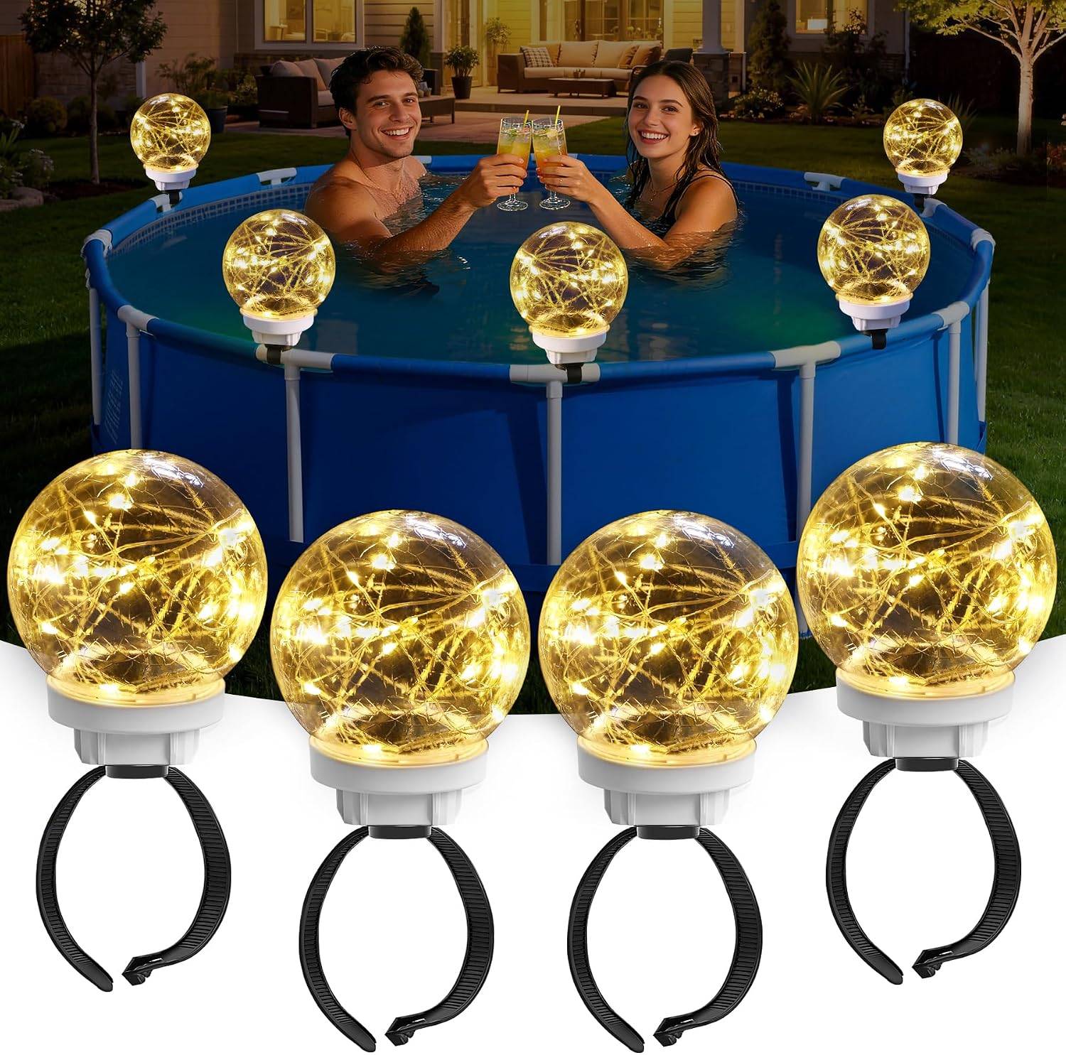 MeiLyte Solar Pool Lights for Above Ground Pool – 4 Pack