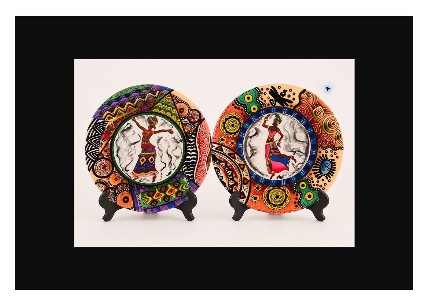 Pair of Signed Hand-Painted African Dance Plates