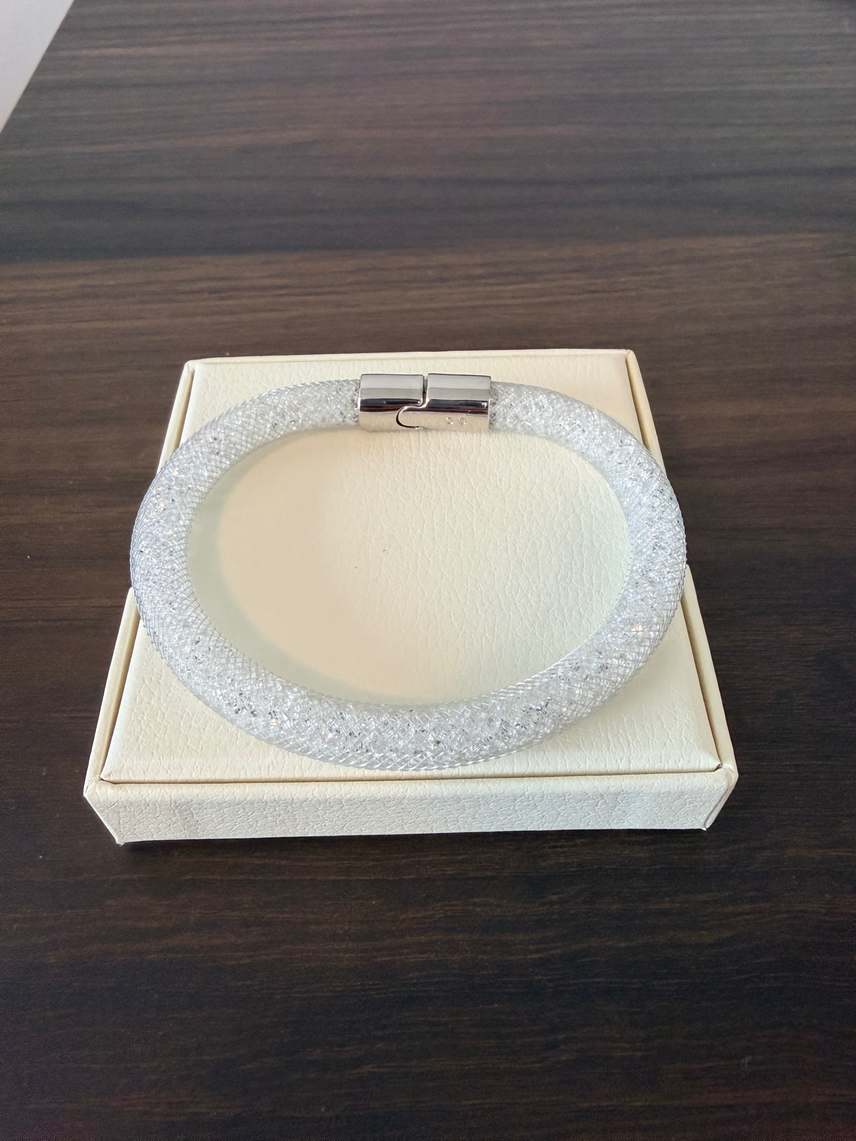 Swarovski Stardust White Crystal Mesh Bangle Bracelet Size M