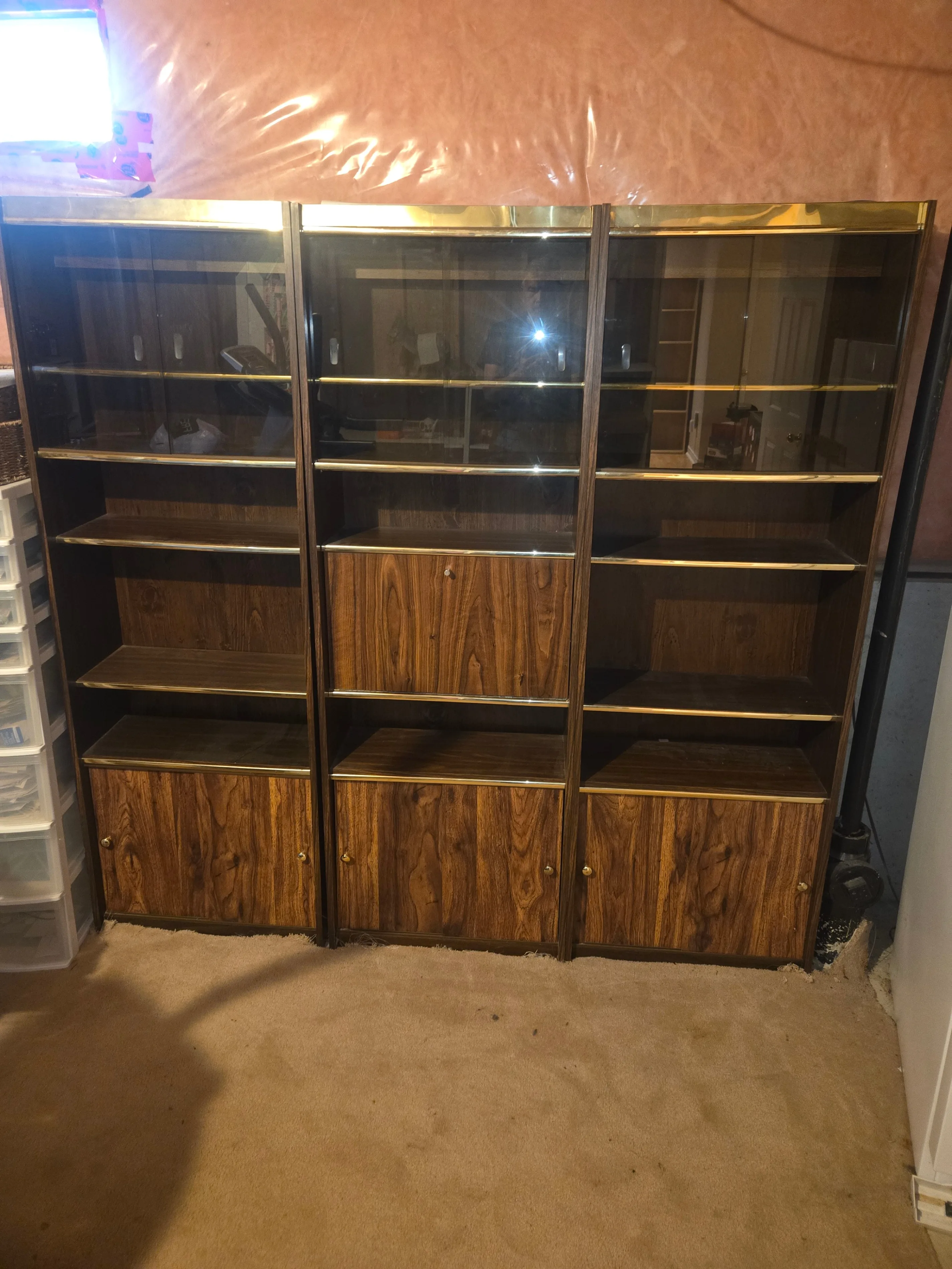 3 piece Vintage Wood Bookshelf with Glass Doors