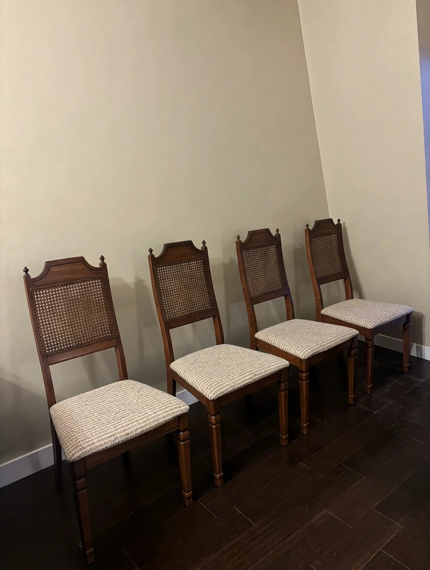 Set of 4 Canapar Walnut Cane Back Dining Chairs