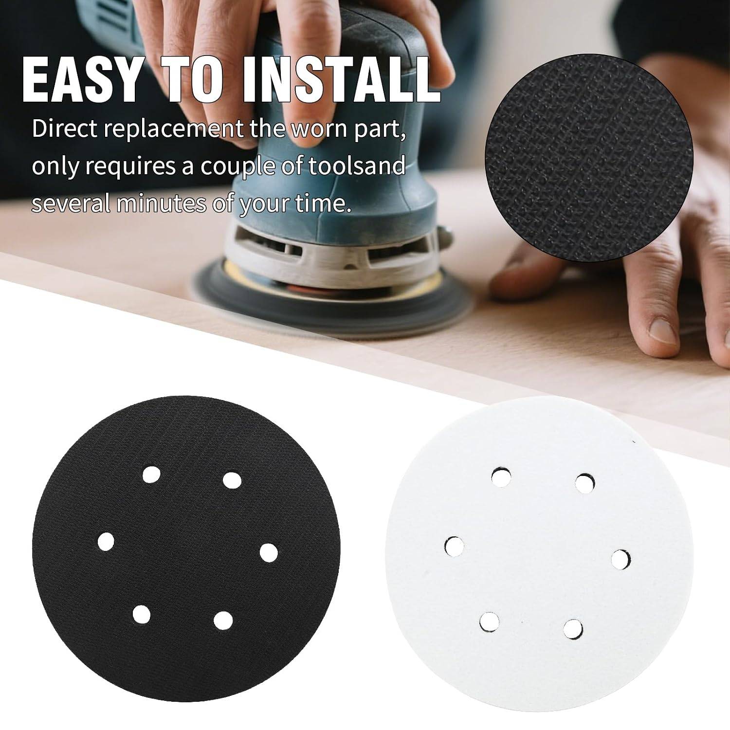 5-Pack 6” Hook & Loop Sponge Interface Pads – 6 Hole - photo 2