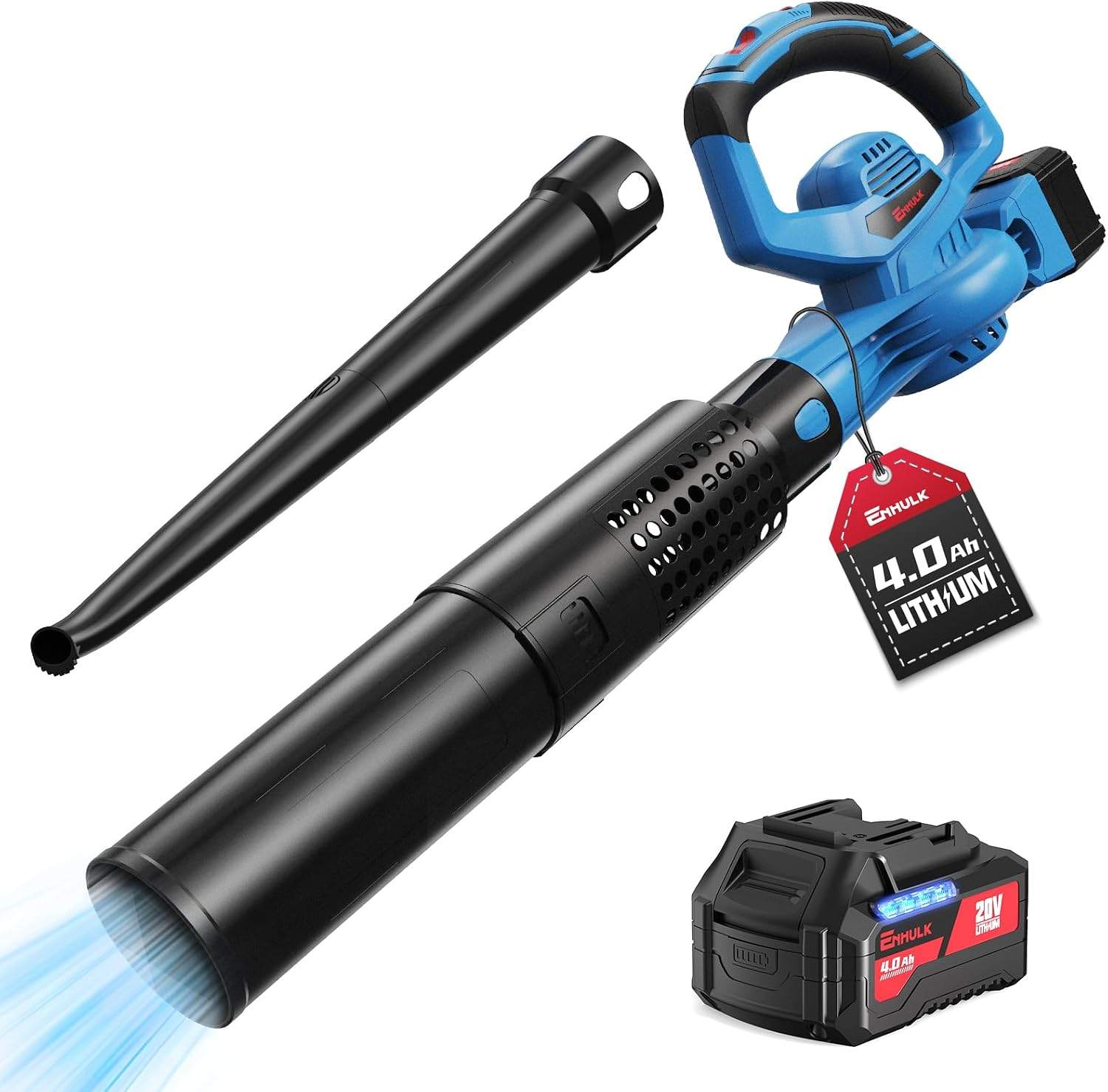 Enhulk 20V 4.0Ah Upgraded Battery Powered 2-in-1 Leaf Blower