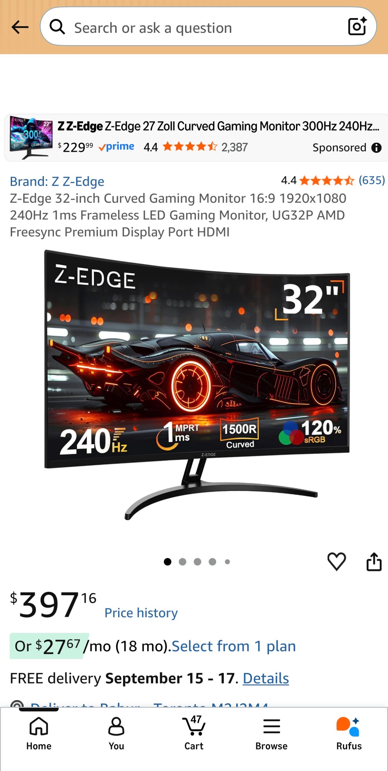 NEW: 32-inch Curved Monitor 1920x1080 240Hz LED UG32P Premium