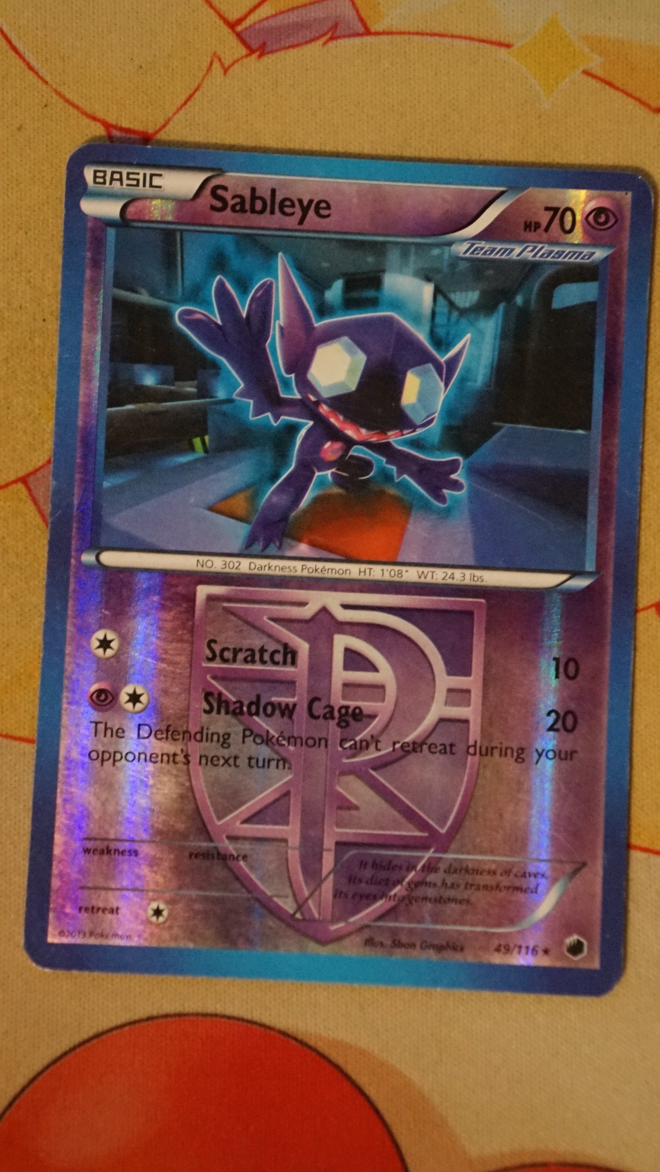 Pokemon Sableye 49/116 Plasma Freeze Reverse Holo LP - photo 3