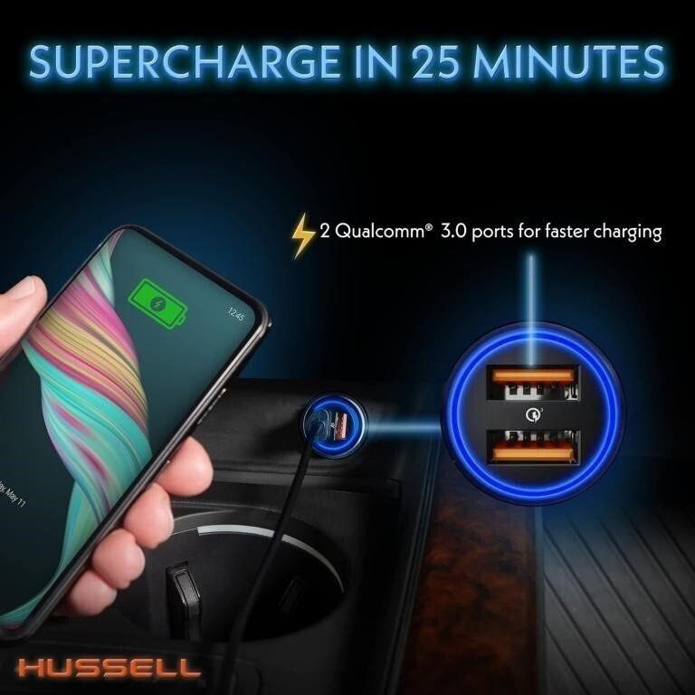 NEW HUSSELL Car Charger Adapter 3.0 Fast Charge, Dual USB ports - photo 4