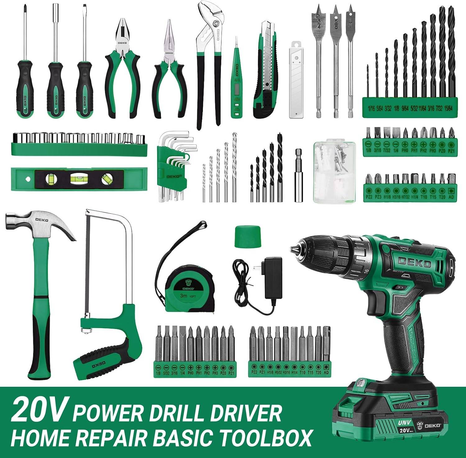 DEKO PRO 186pcs tool kit with 20V Cordless Drill and case *NEW* - photo 3