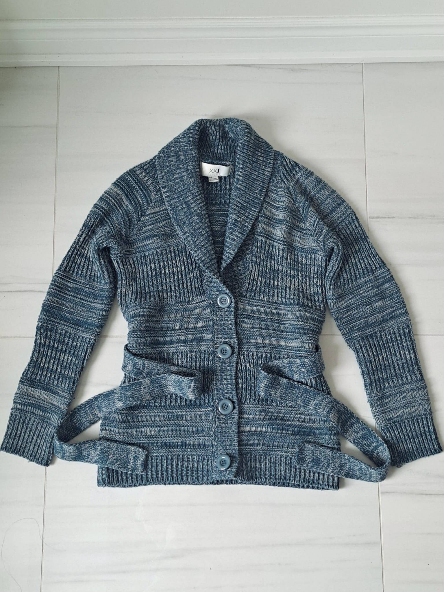 🐳 Y2K Teal-Blue Textured Button Front Knit Cardigan Sweater - photo 4