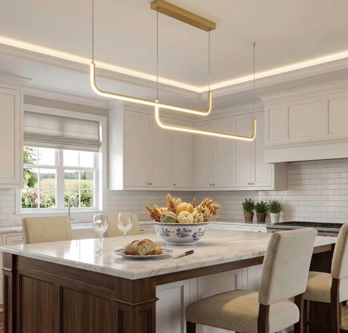 Minimalistic LED Linear Pendant Light - Gold