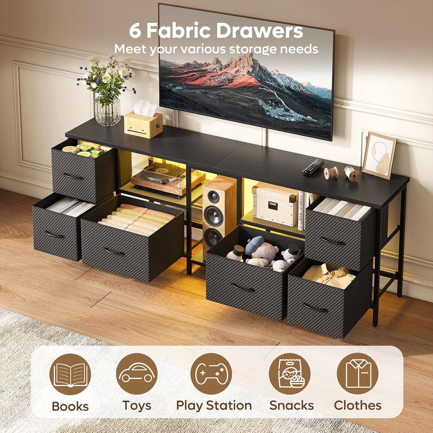 estier 63" TV Stand – Black Carbon Fiber (Fits 65–75" TVs)