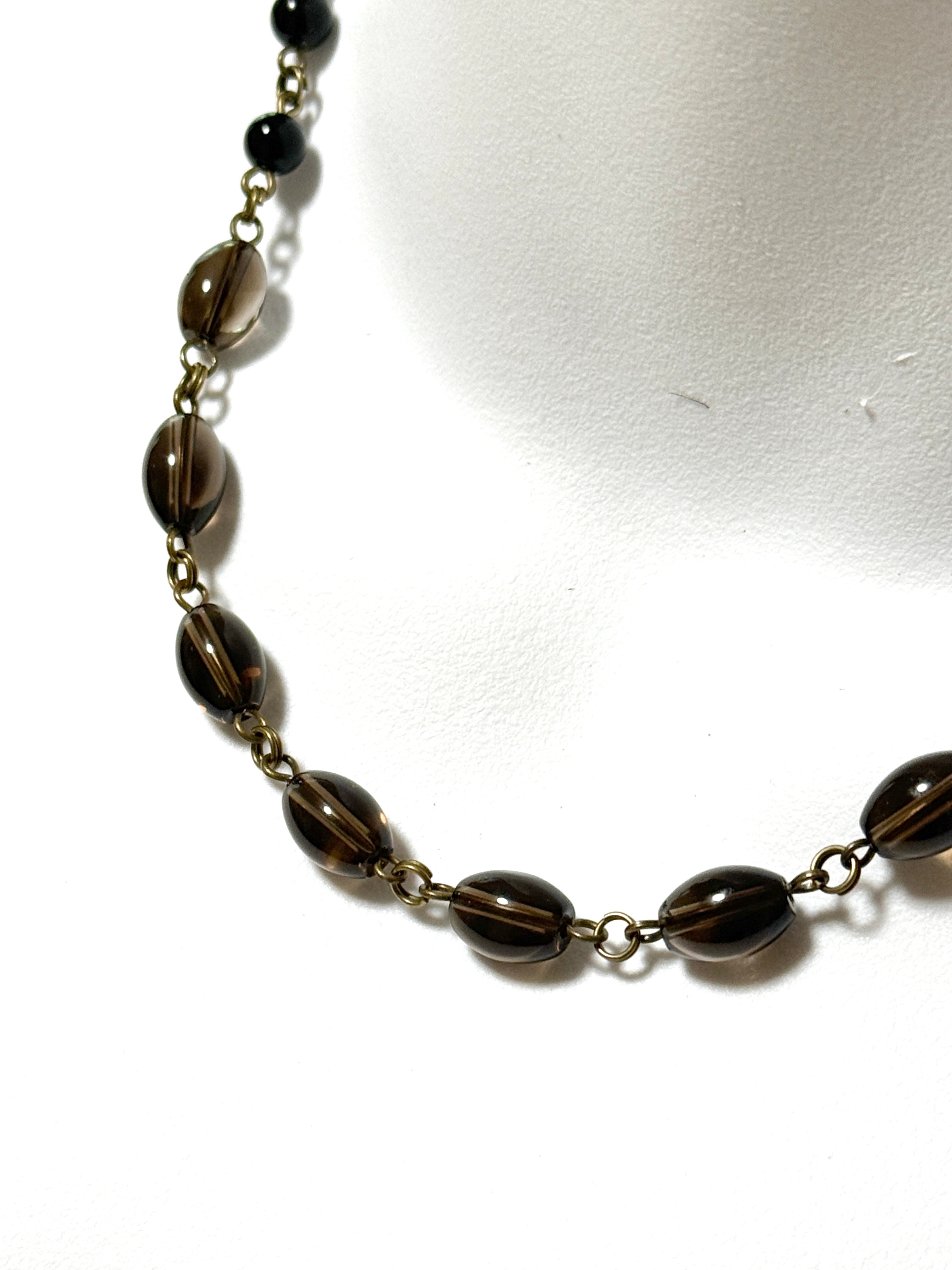 Genuine Smoky Quartz & Black Agate Short Necklace, Bronze Links - photo 4