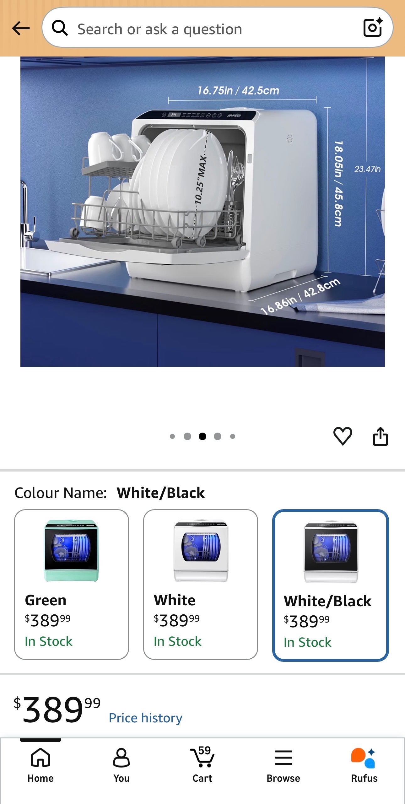 AIRMSEN Portable Countertop Dishwasher No Hookup Needed 6 Progra