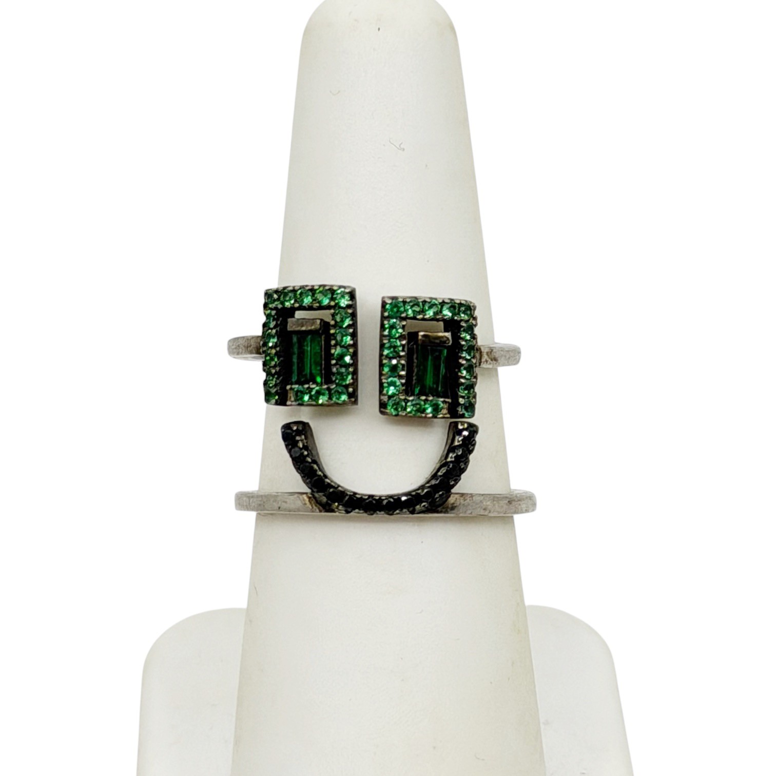 sterling silver green cubic zirconia happy face ring - photo 2