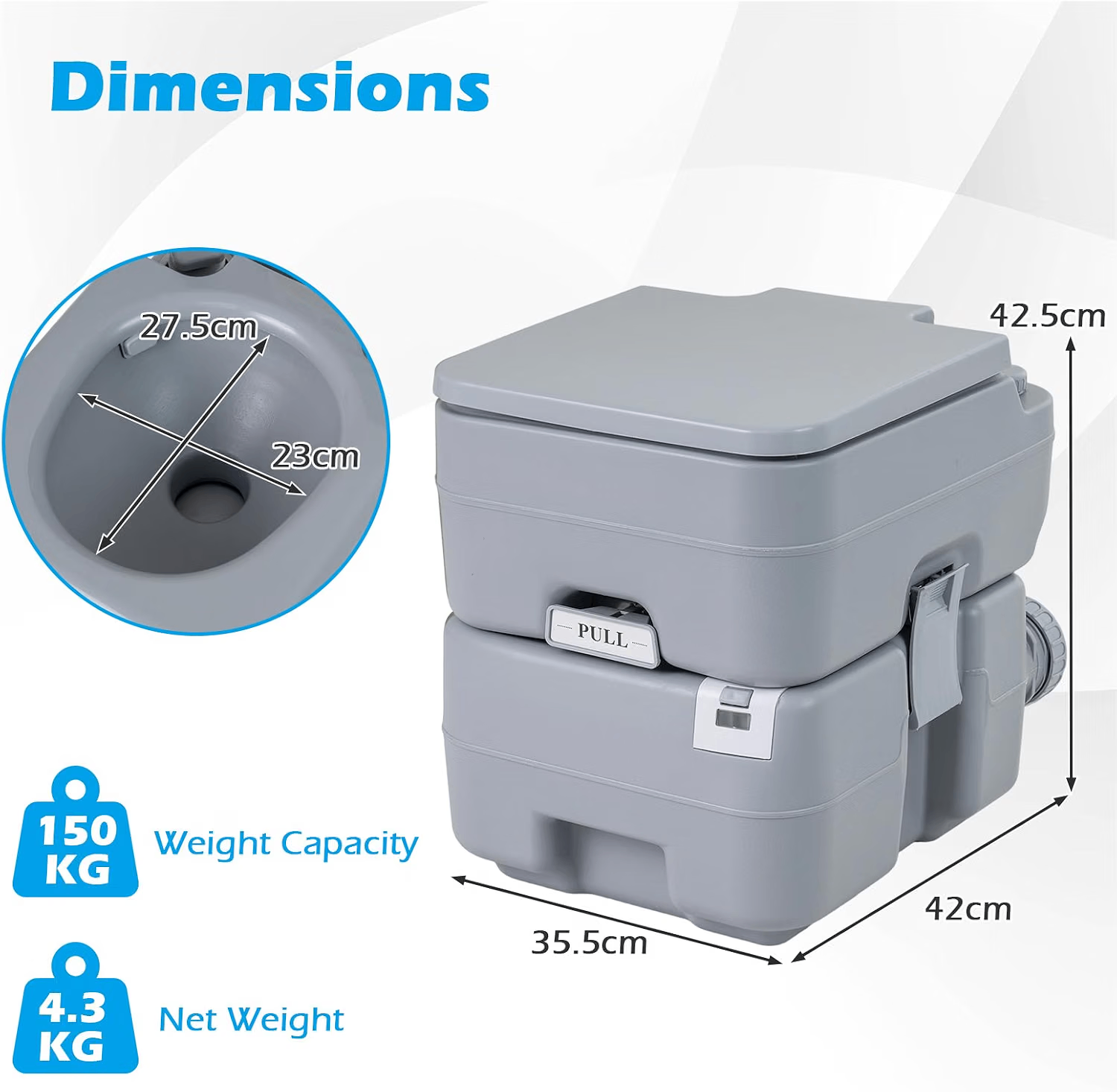 DORTALA 22L Portable Toilet Camping RV Travel Potty Grey - photo 2