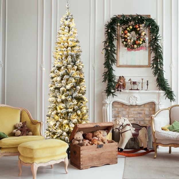 7.5ft Pre‑Lit Pencil Snow‑Flocked Christmas Tree - photo 3