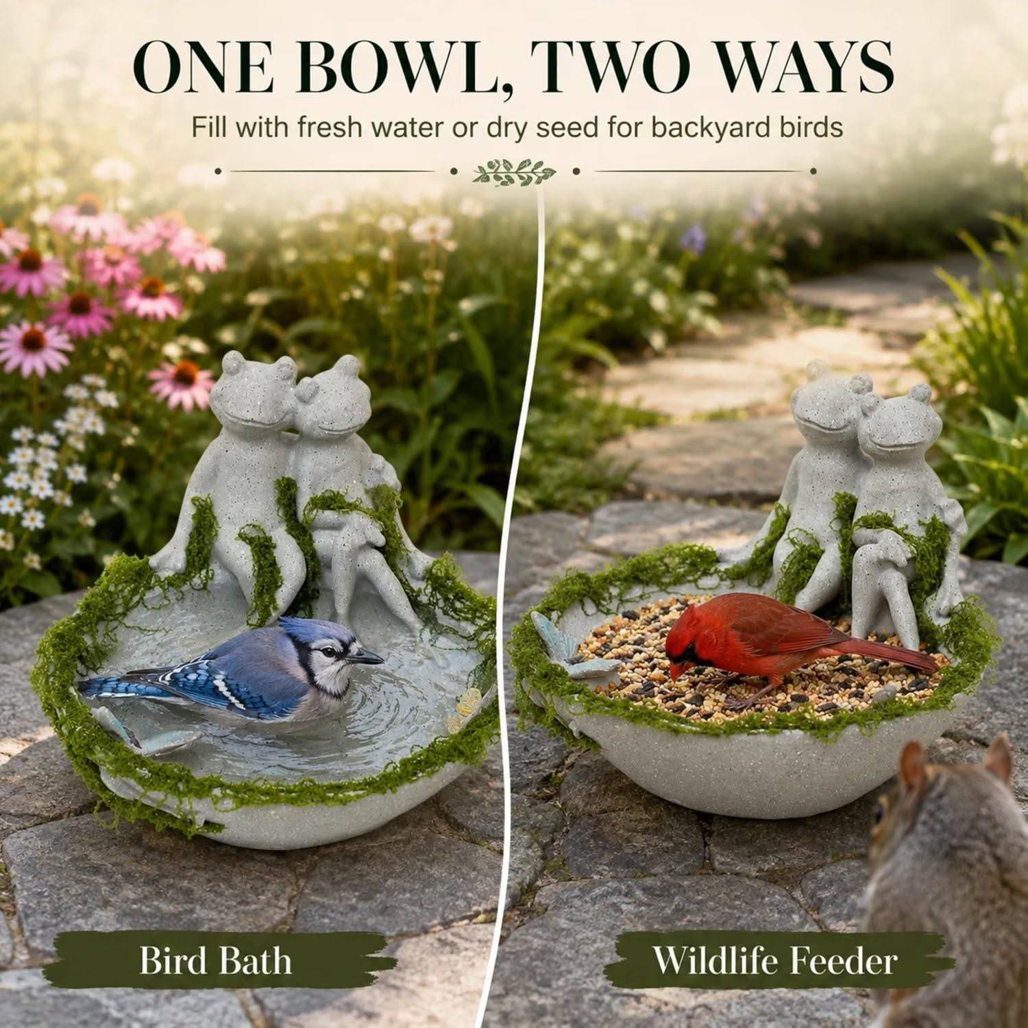 Small Resin Ground Birdbath Bowl, Frog Couple - photo 5