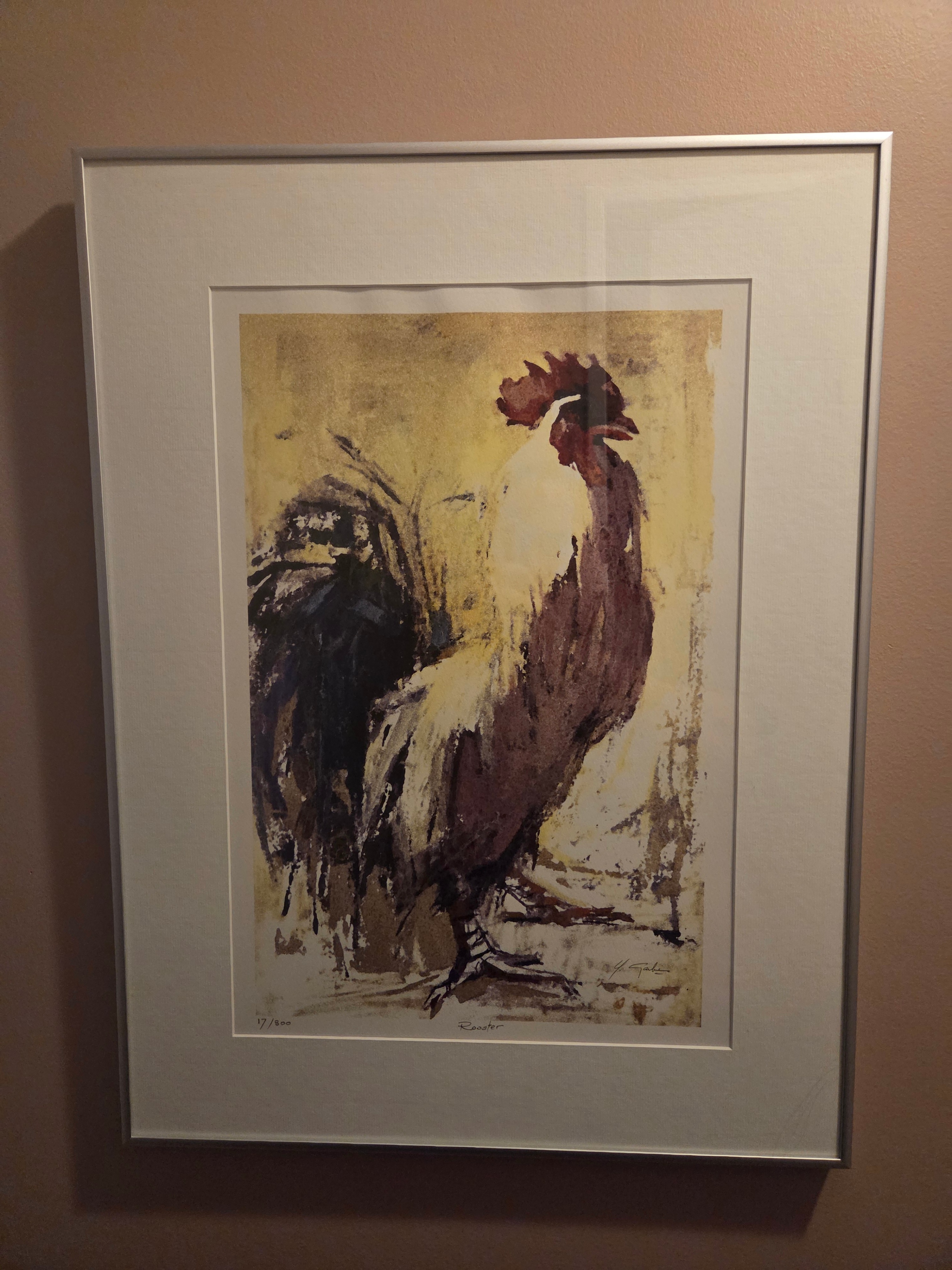 Vintage MCM H. Gailey Rooster Lithograph, Hand-Numbered / Signed