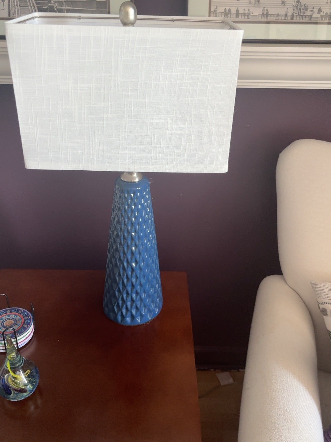 Pair of Blue Textured Ceramic Table Lamps