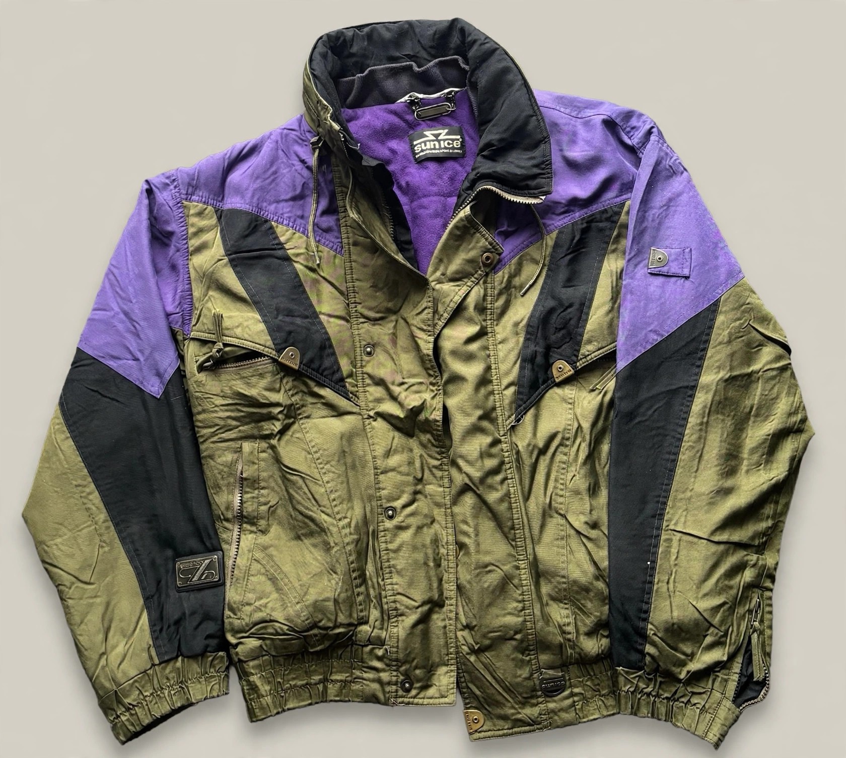 Vintage 90s SunIce Colorblock Nylon Ski Windbreaker Green Purple