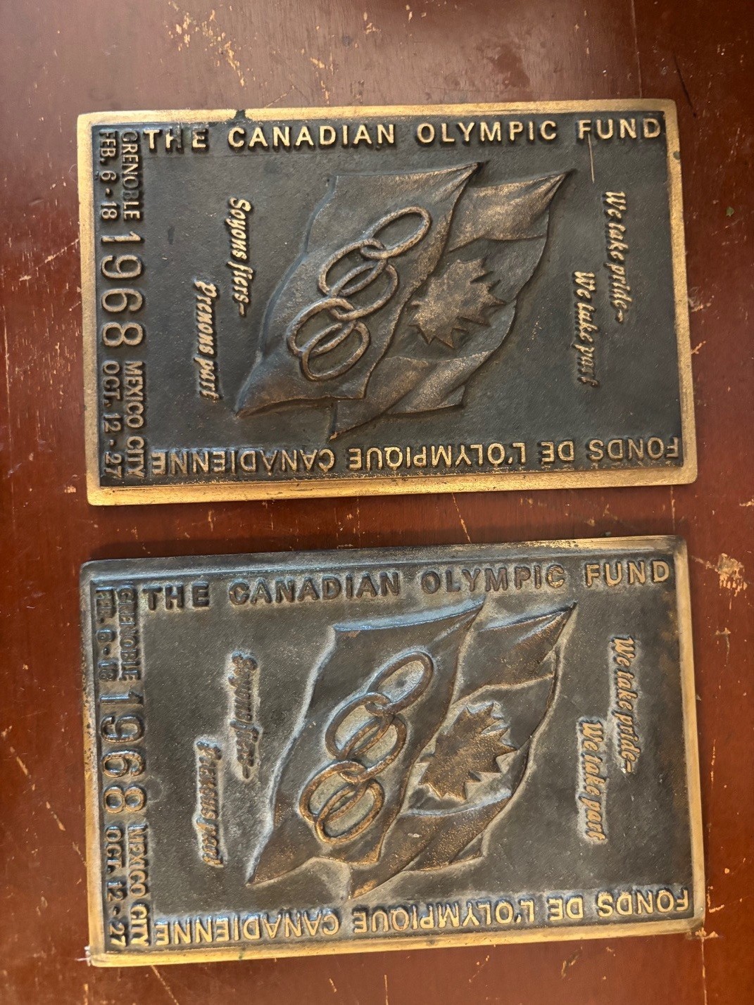 Pair of 1968 Canadian Olympic Fund Commemorative Plaques