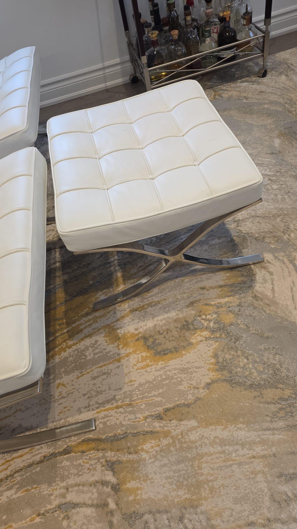 2 White Mid-century Modern Barcelona Style Chairs & Ottoman - photo 3