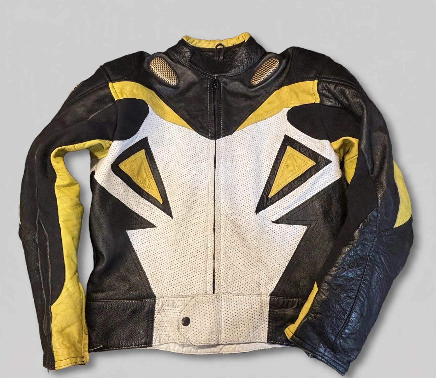 Men's Armoured Leather Motorcycle Racing Jacket Black Yellow M