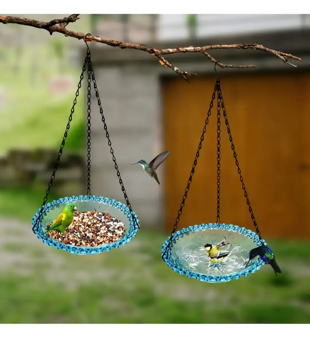 Bird Baths Hanging Outdoors Bird Water LightBlue 9.3inch - photo 2