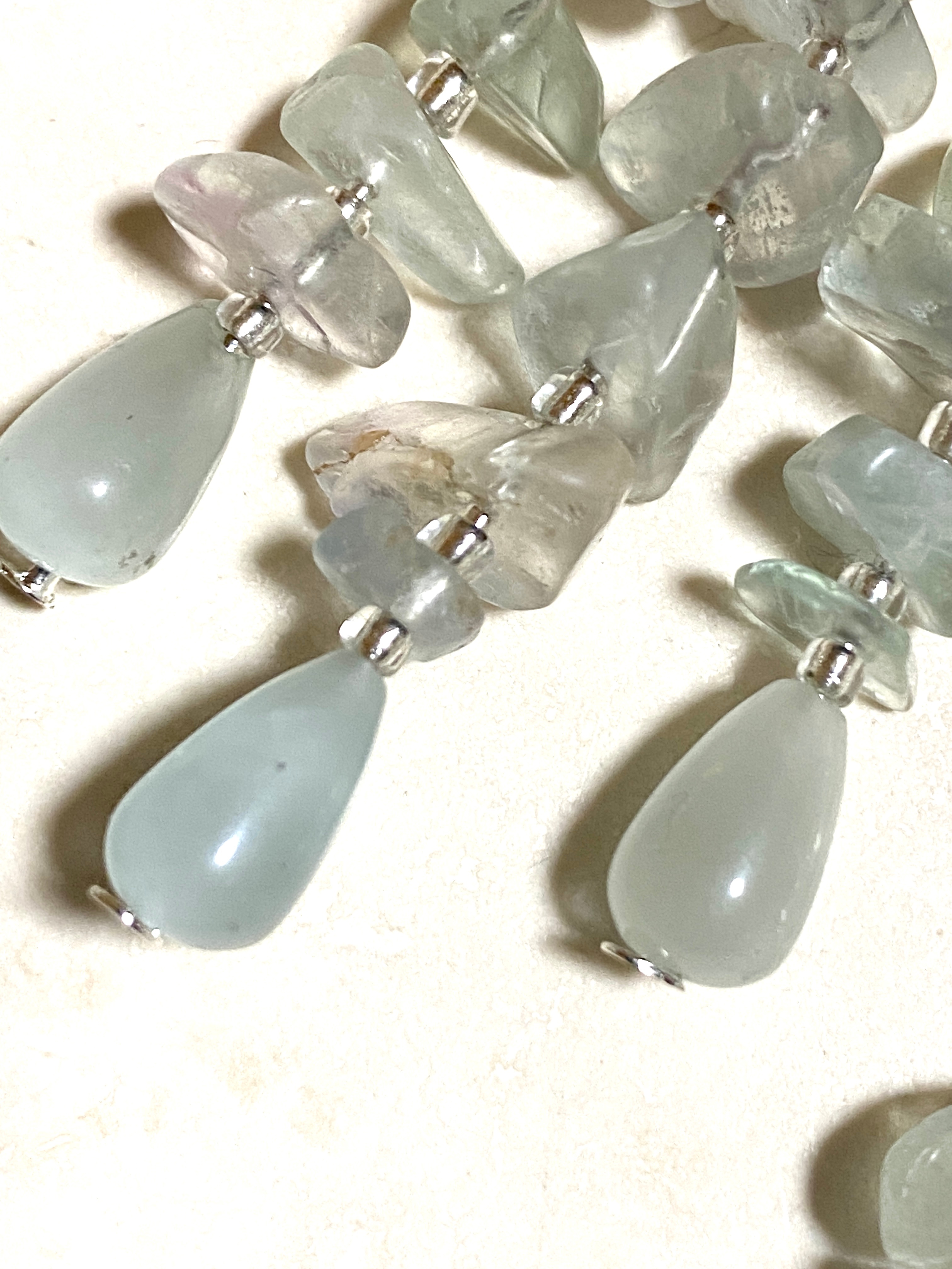 Light Green Fluorite Chalcedony Chandelier Earrings, 925 Hooks - photo 5