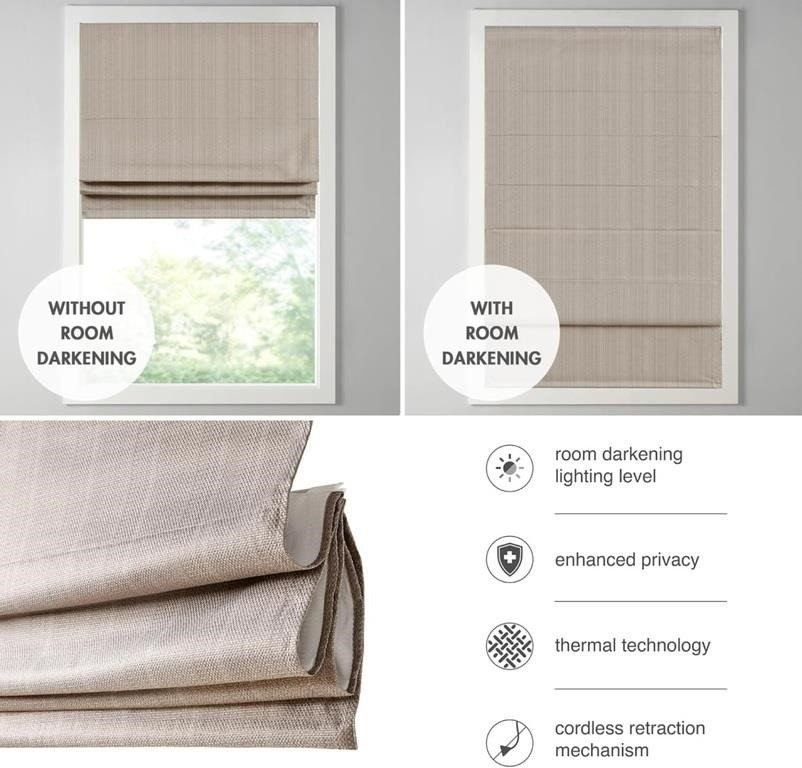 NEW Madison Park Roman Shade, Darkening Blind Cordless 29"x64" - photo 4