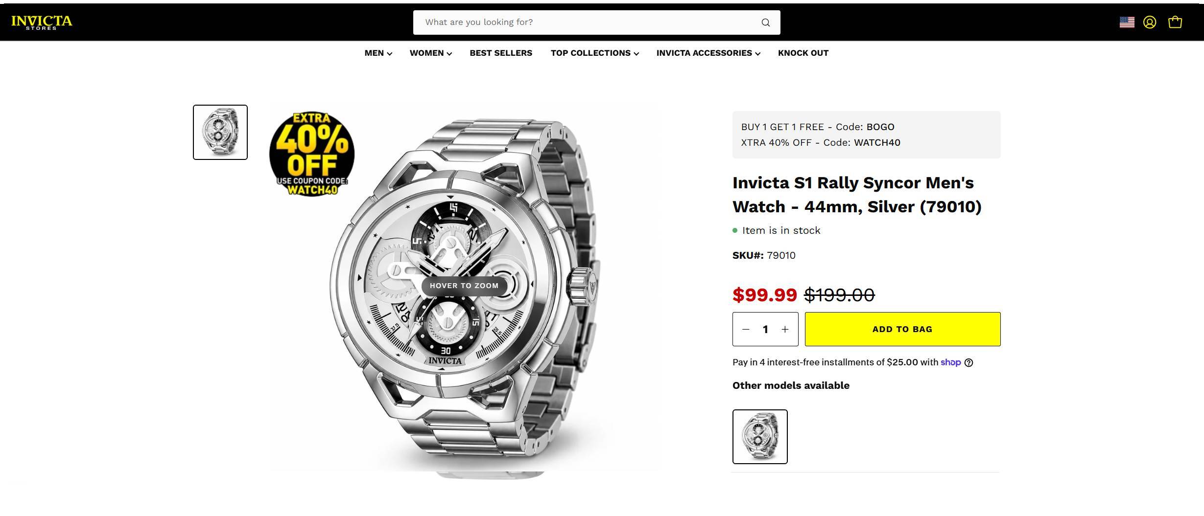 Invicta S1 Rally Men's Watch - 44mm, Silver - photo 3
