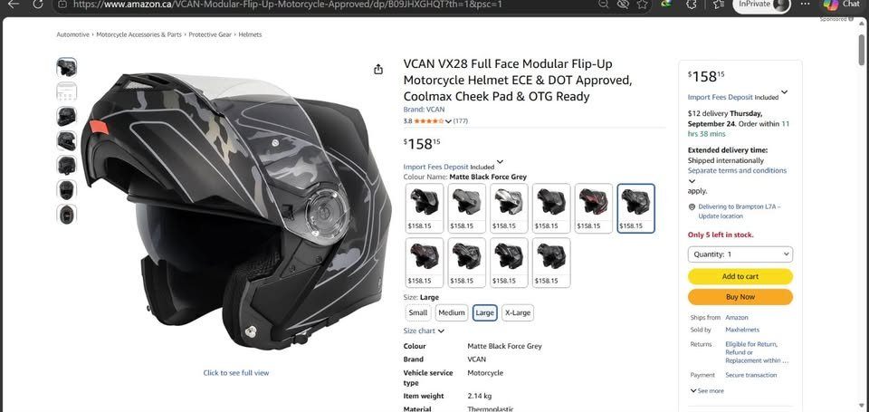 New VCAN VX28 Full Face Flip-Up Motorcycle Helmet ECE & DOT, L - photo 5