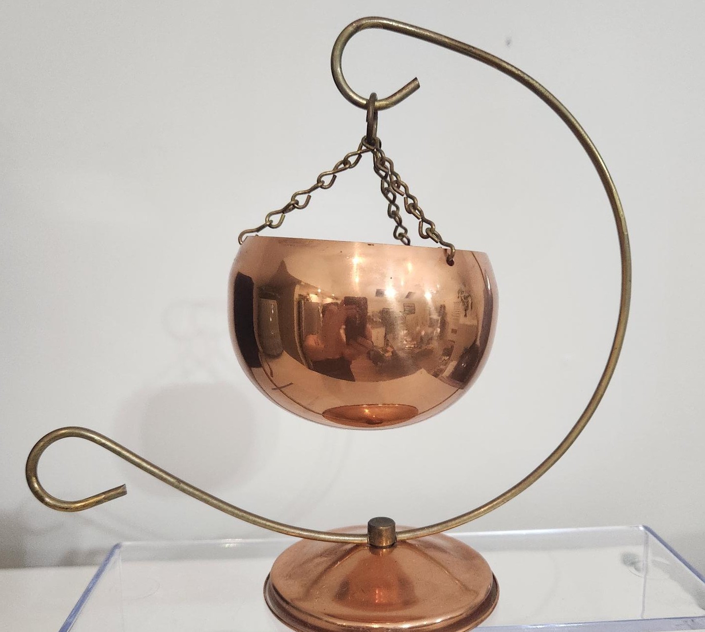 Vintage Copper Cauldron, Planter/Votive Holder w/ Brass Stand