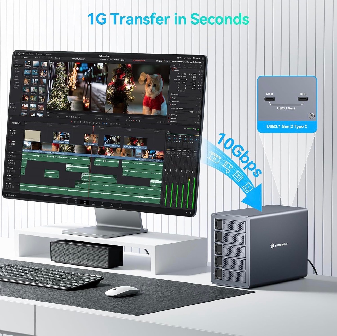 5 Bay Hard Drive Enclosure 10Gbps Type-C External 360TB Support - photo 5