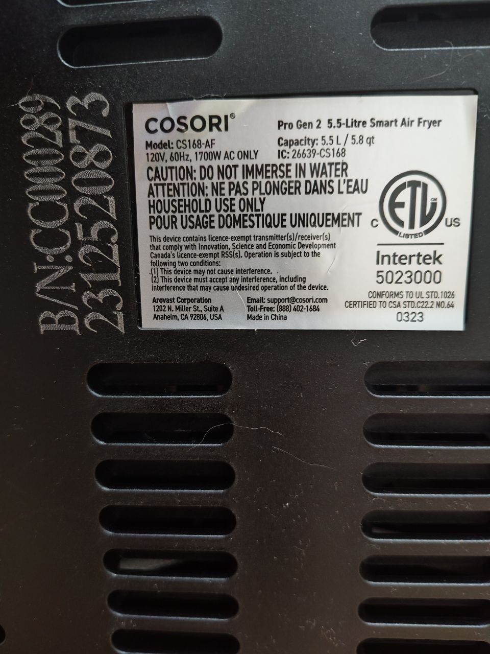 Like NEW COSORI Pro Gen 2 Air Fryer 5.8QT, XL Hot Oven, 1700W - photo 2