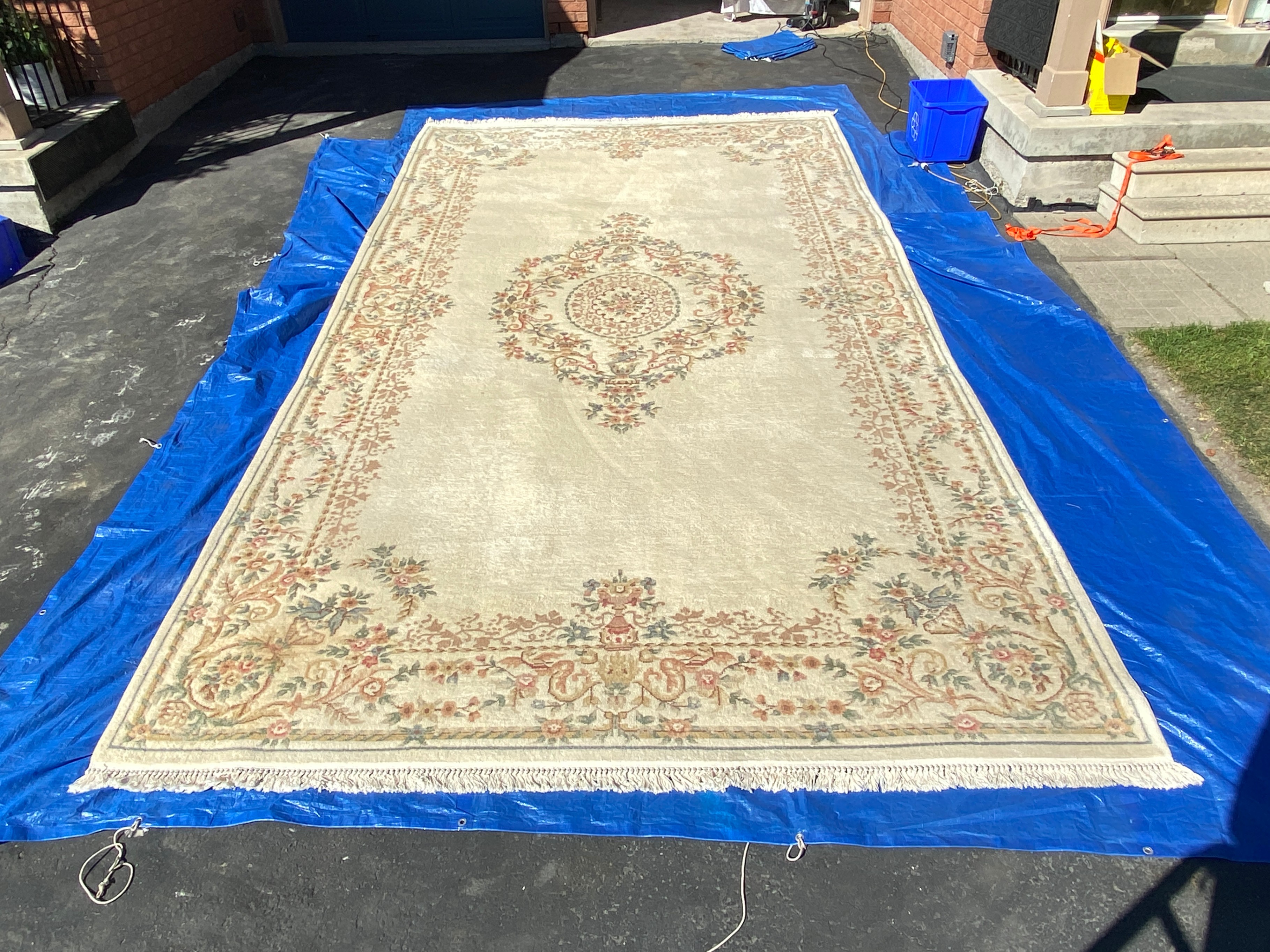 Large Vintage Aubusson Medallion Rug Carpet 18' x 10' - photo 4