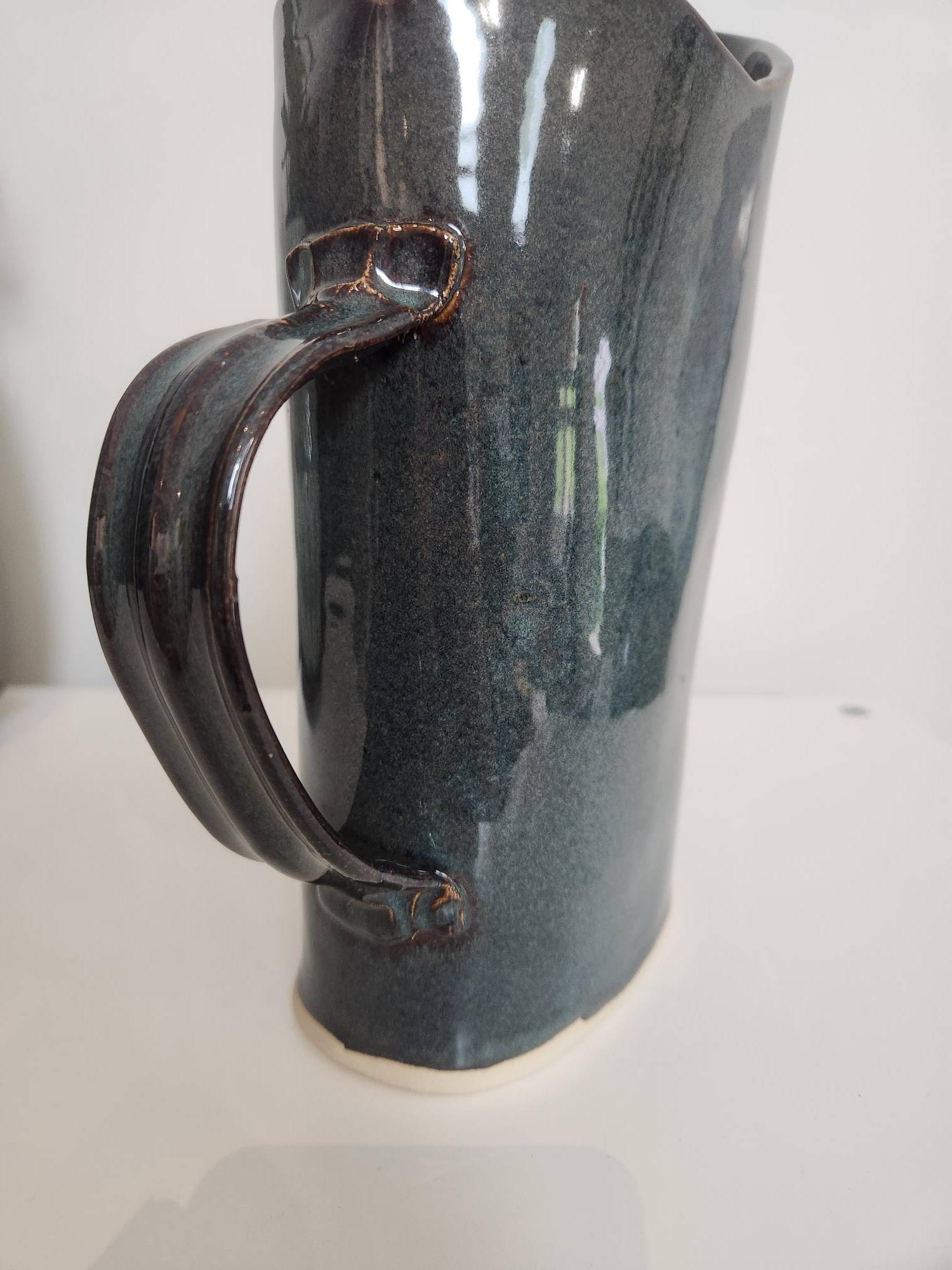 Gorgeous Handmade Rustic Pitcher w/ Deep Blues, Purples & Greens - photo 4