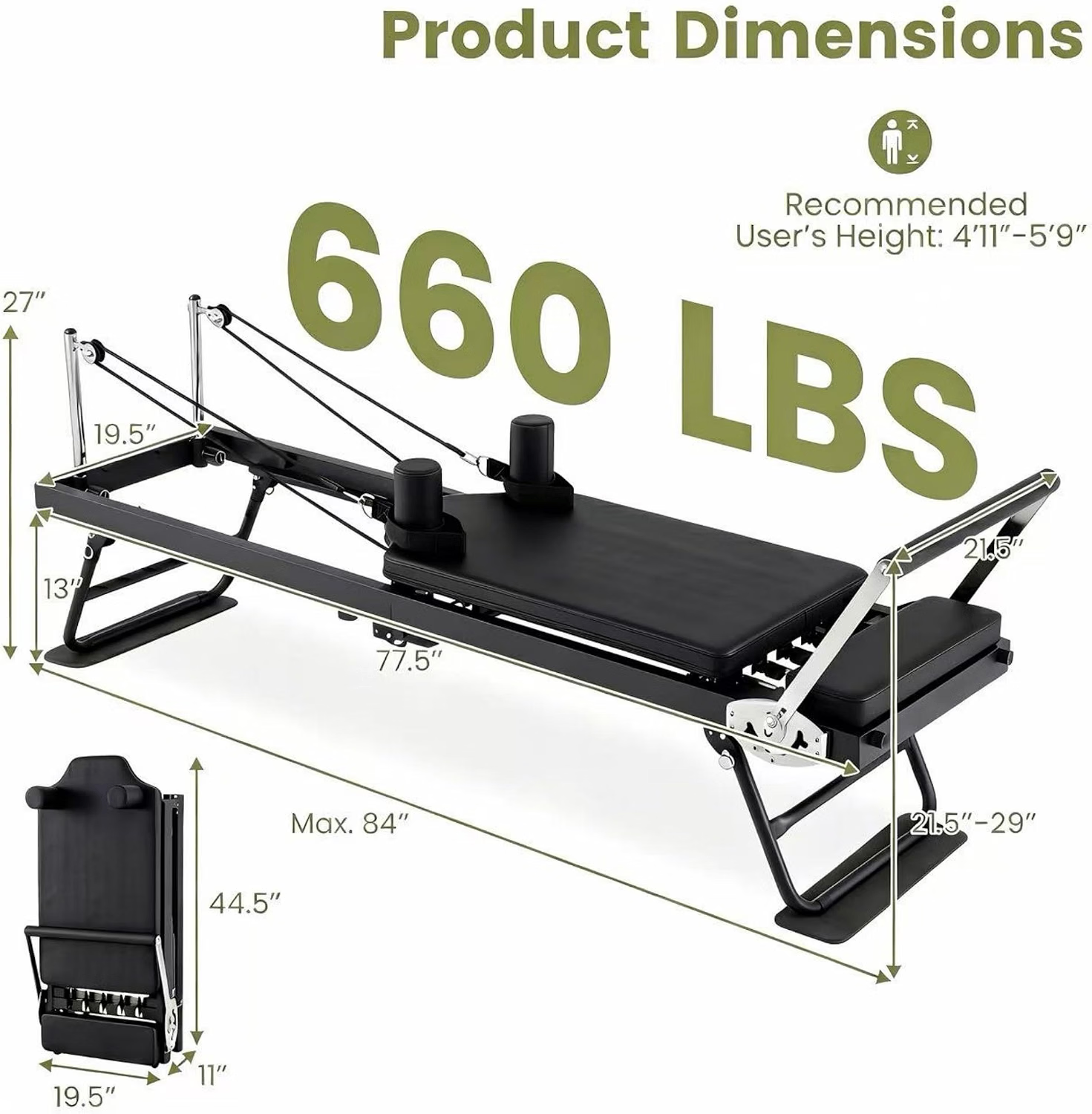 GYMAX Pilates Reformer Machine 660LBS Foldable Home Gym - photo 4