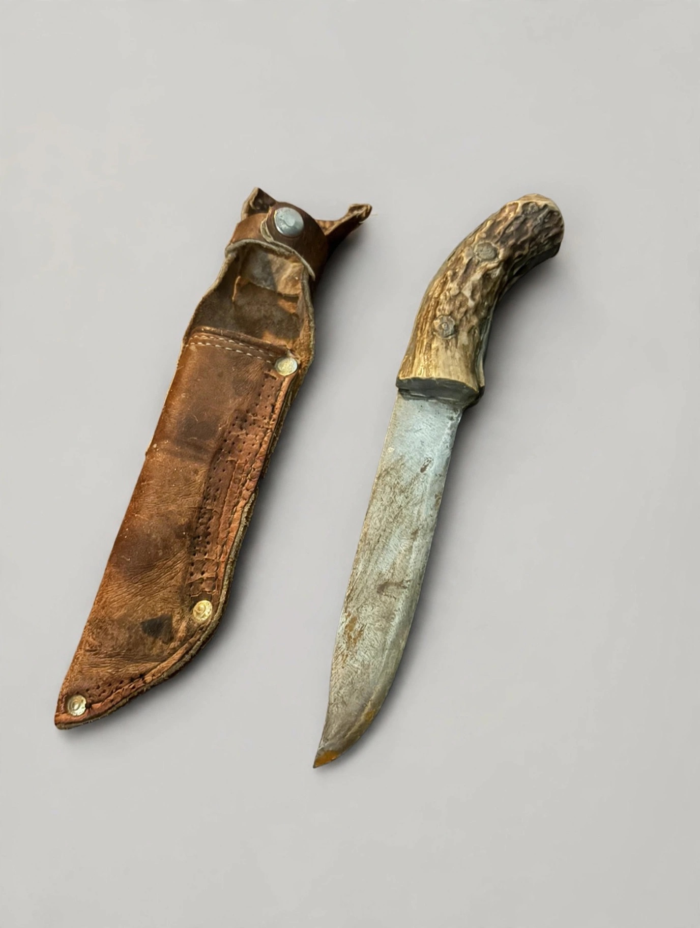 Hunting Knife With Antler Handle Vintage Fixed Blade