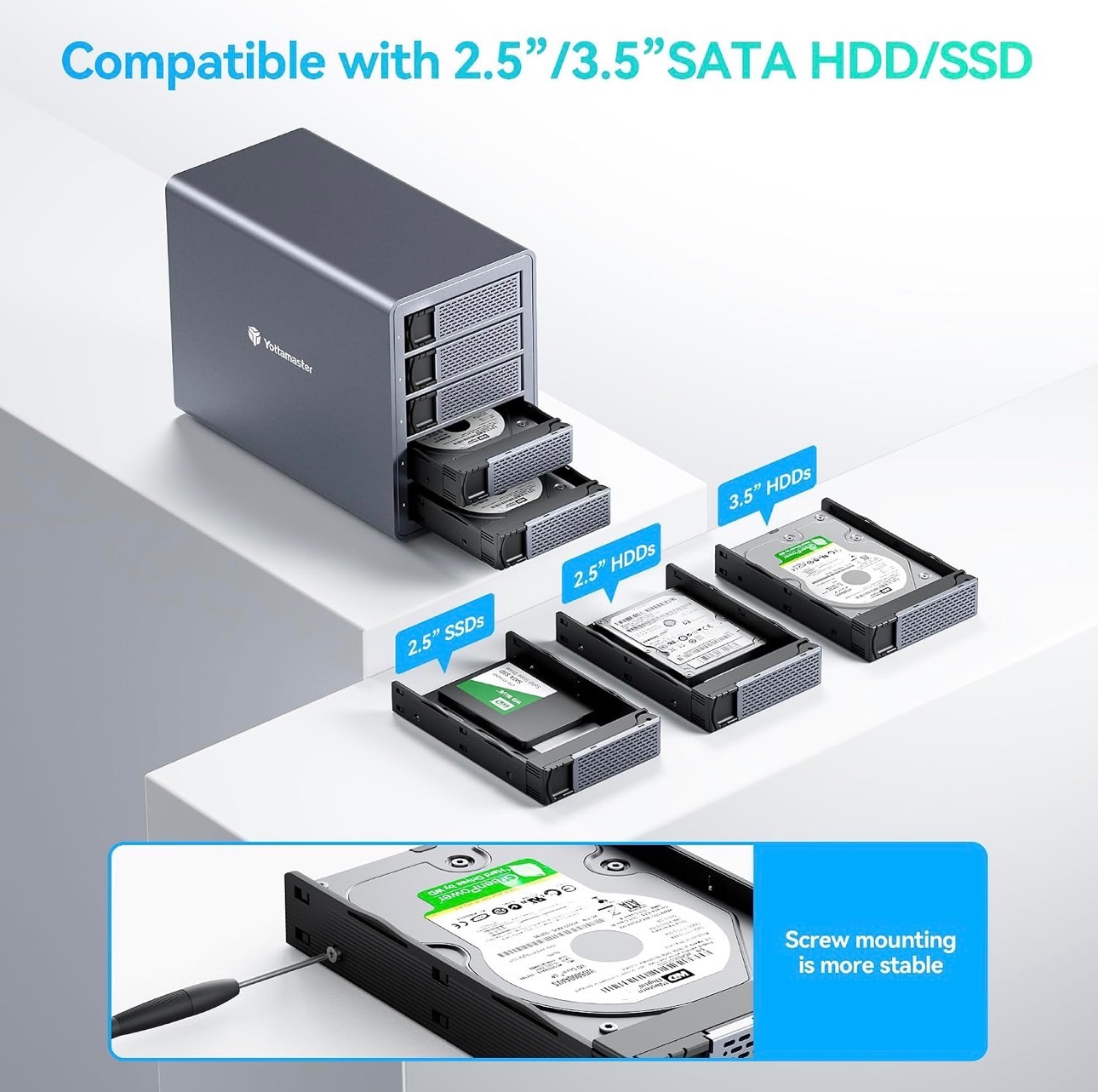 5 Bay Hard Drive Enclosure 10Gbps Type-C External 360TB Support - photo 4