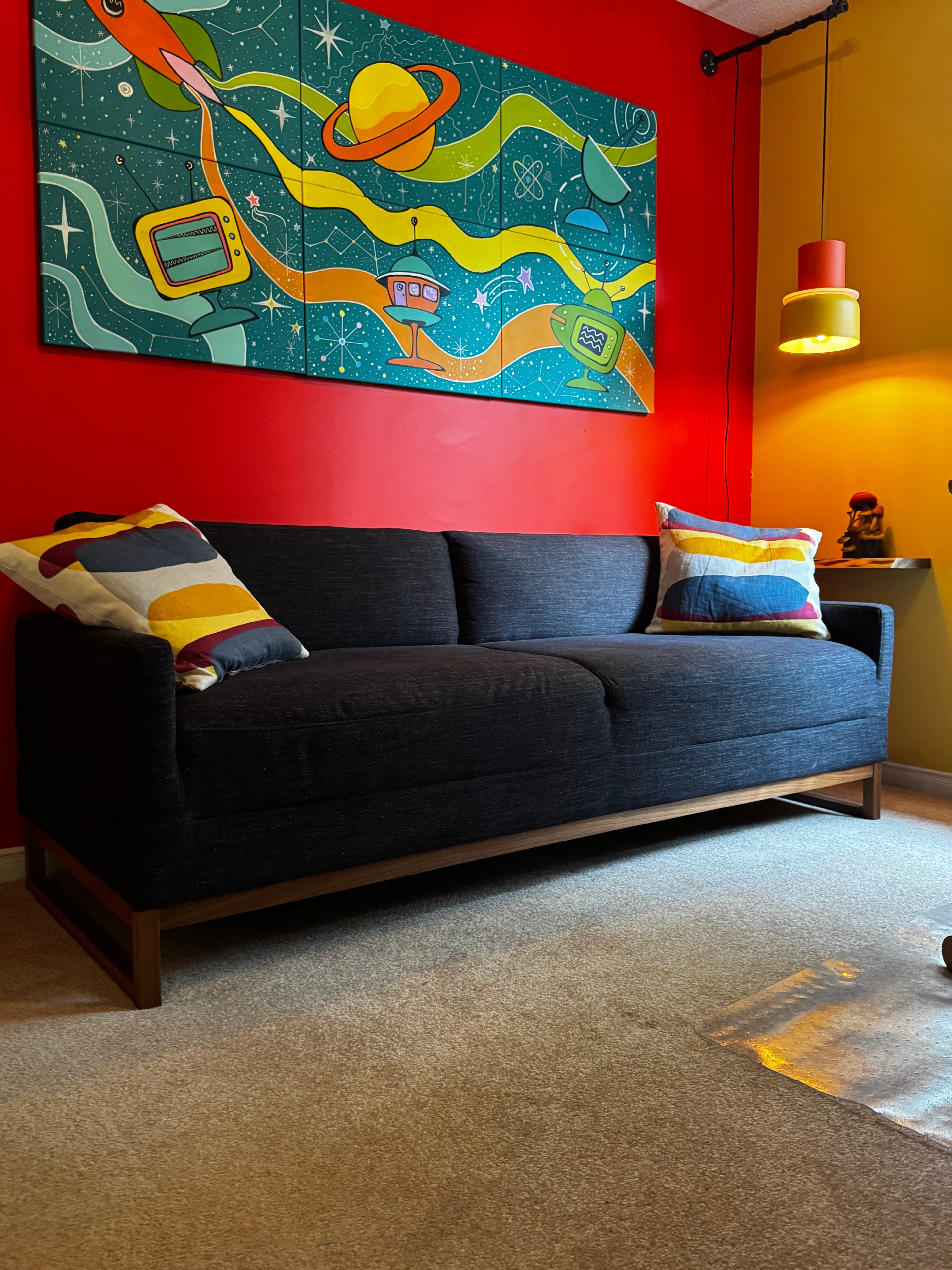 Blu Dot "Diplomat" Sleeper Sofa – Solid Walnut & Tofte Navy