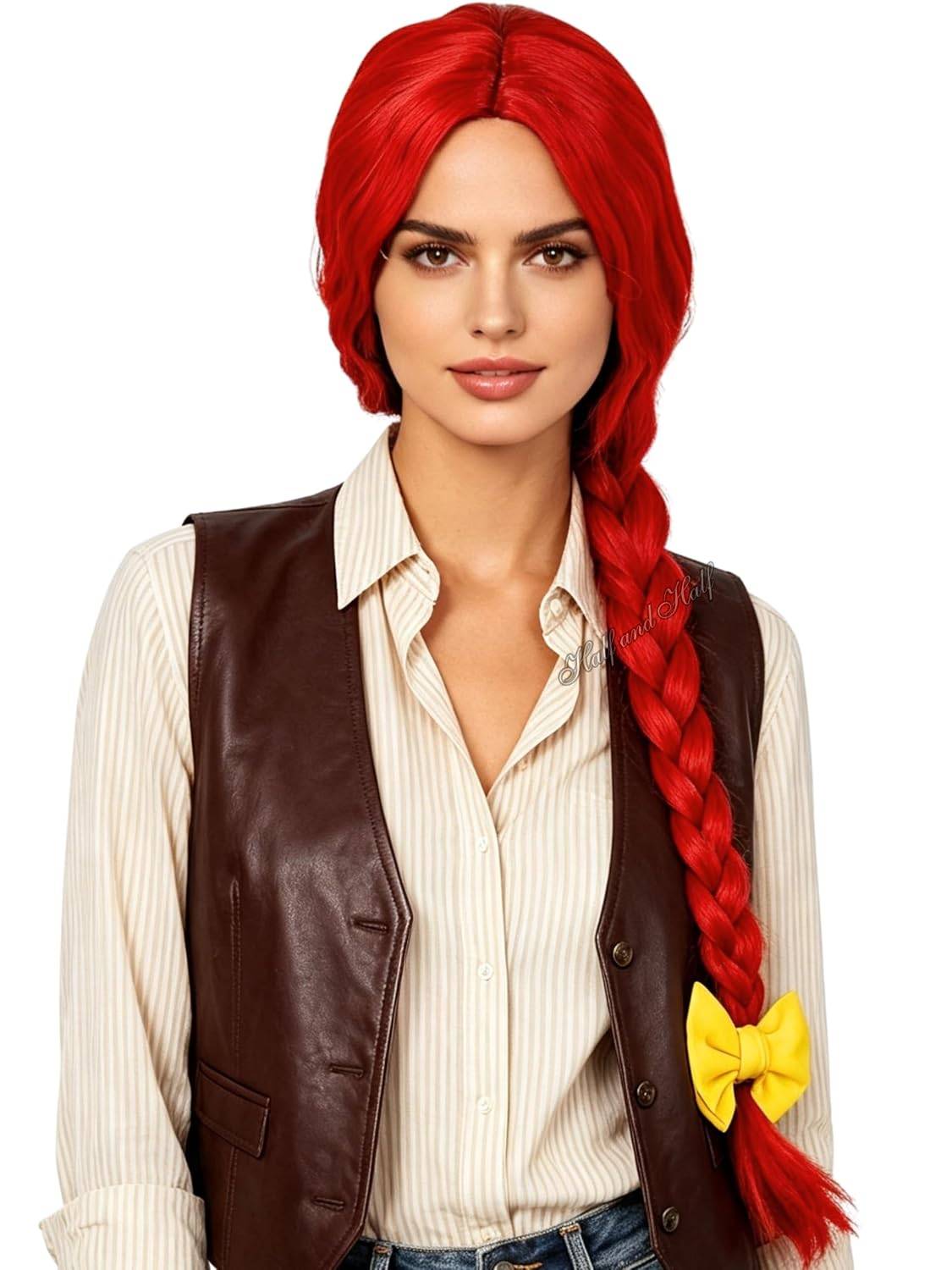 NEW~ Red Braided Cowgirl Costume Wig + Bow Hair Tie