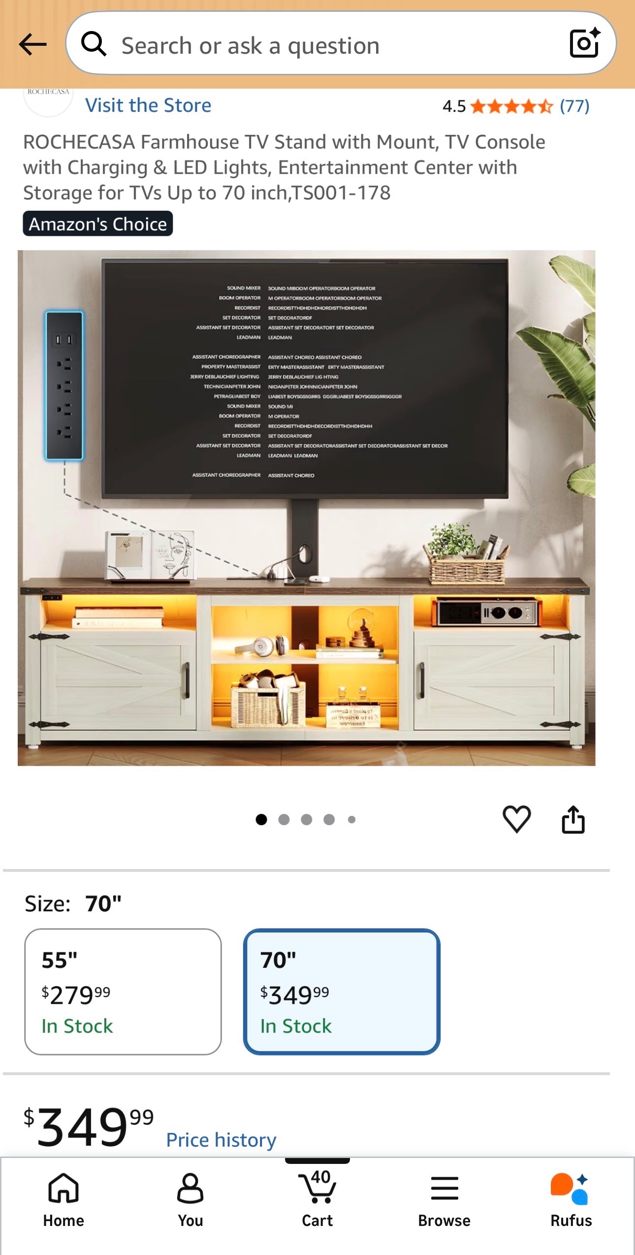NEW: TV Stand with Mount Charging & LED Lights Storage Up to 70"