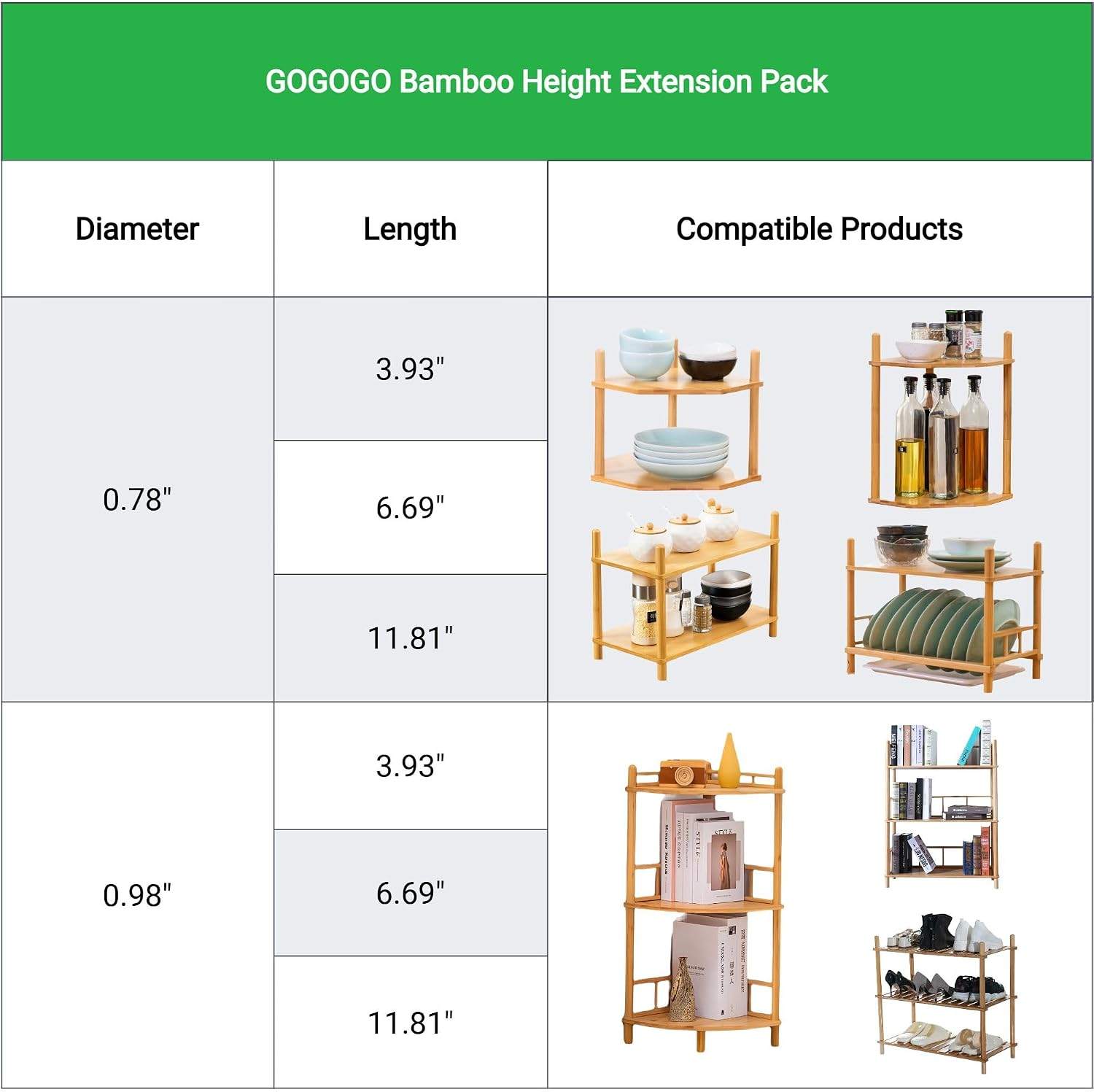 GOGOGO Bamboo Shelf Height Expansion Pack – 4PCS - photo 3