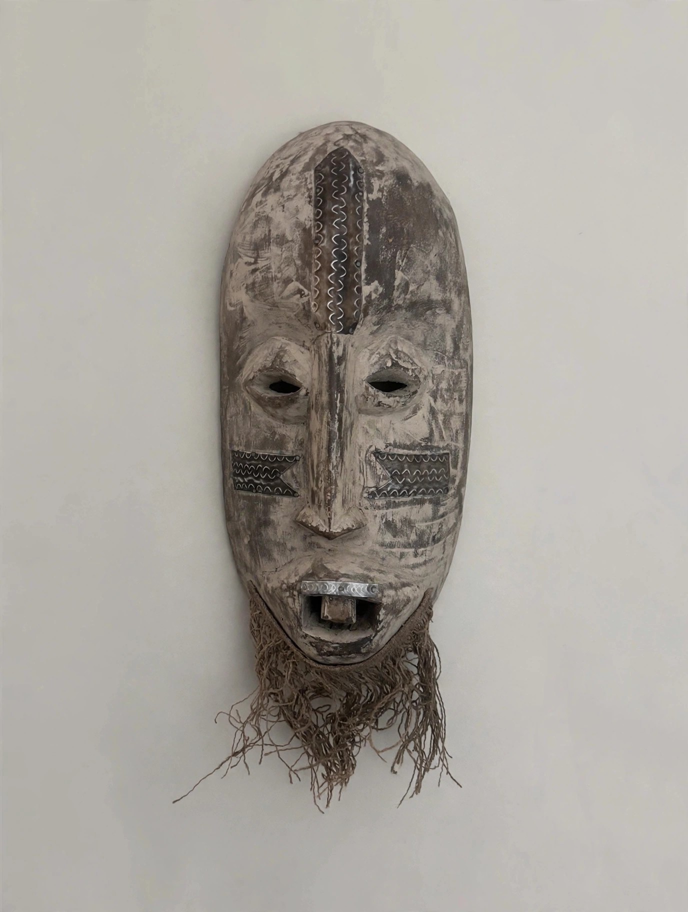 Large 18in Tribal Mask, Metal Plated with Nails, Beard - photo 2