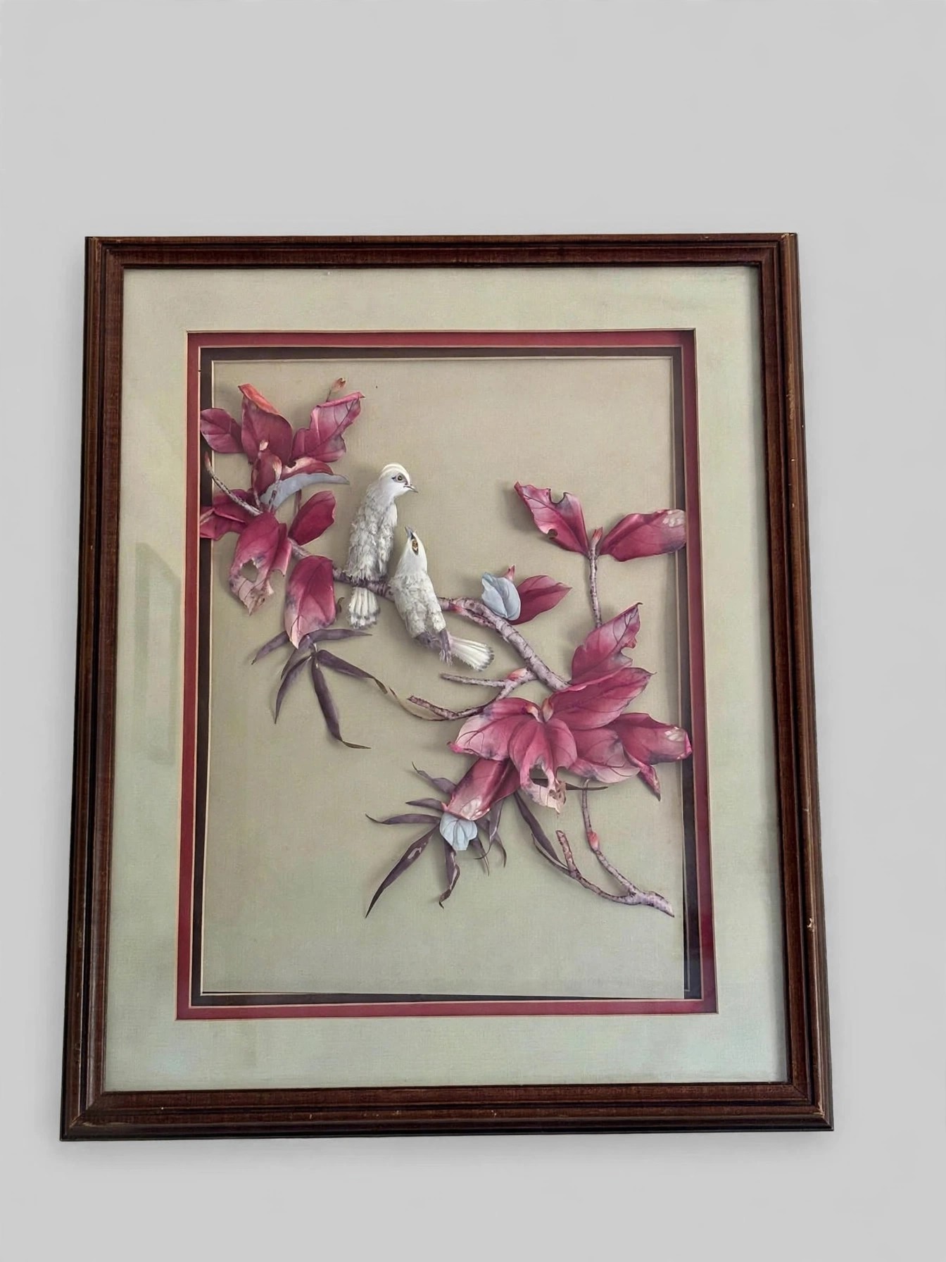 Vintage 3D Bird Floral Shadow Box Wall Art White Birds