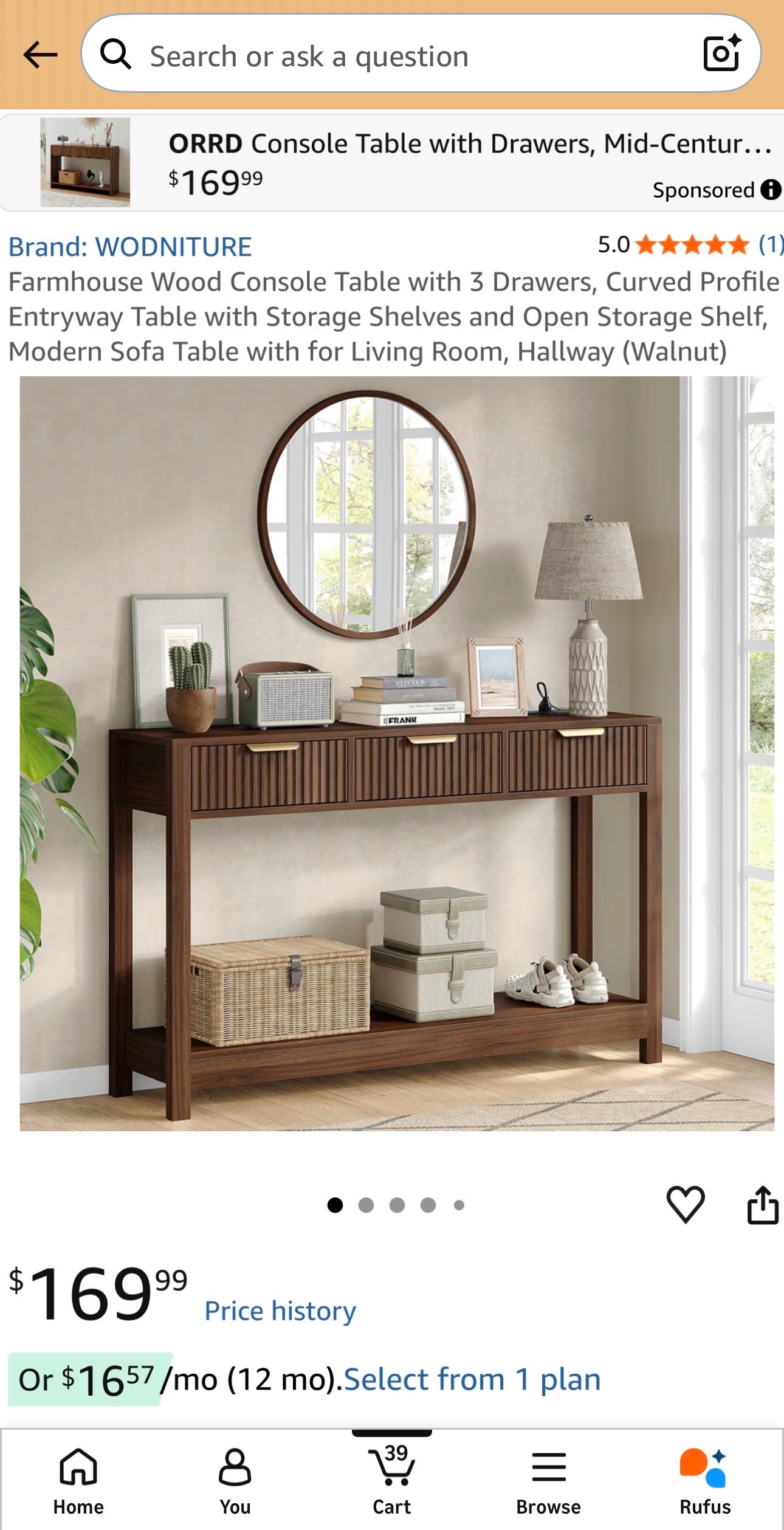 SEALED: Wood Table 3 Drawers Curved Profile Storage Shelves