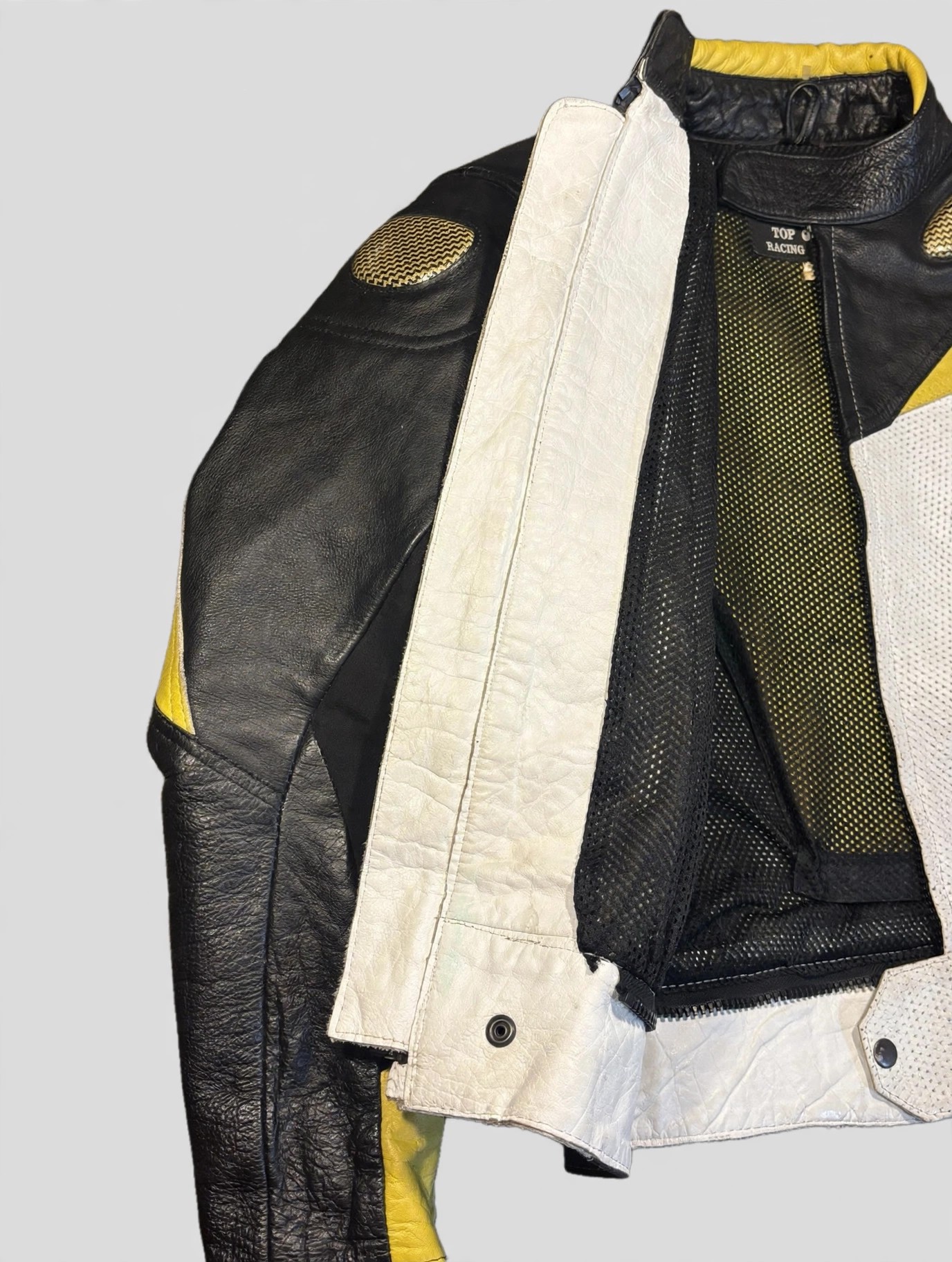 Men's Armoured Leather Motorcycle Racing Jacket Black Yellow M - photo 5