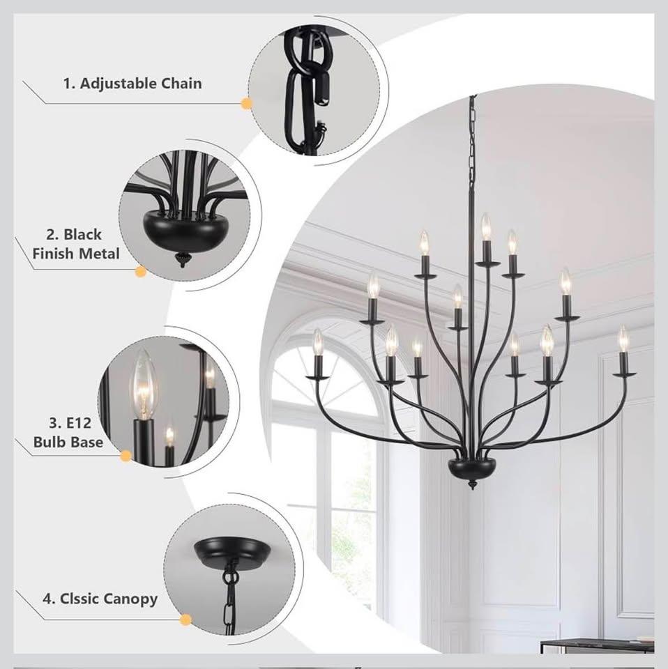 12 Light Black Chandelier / Light Fixture (New) - photo 3