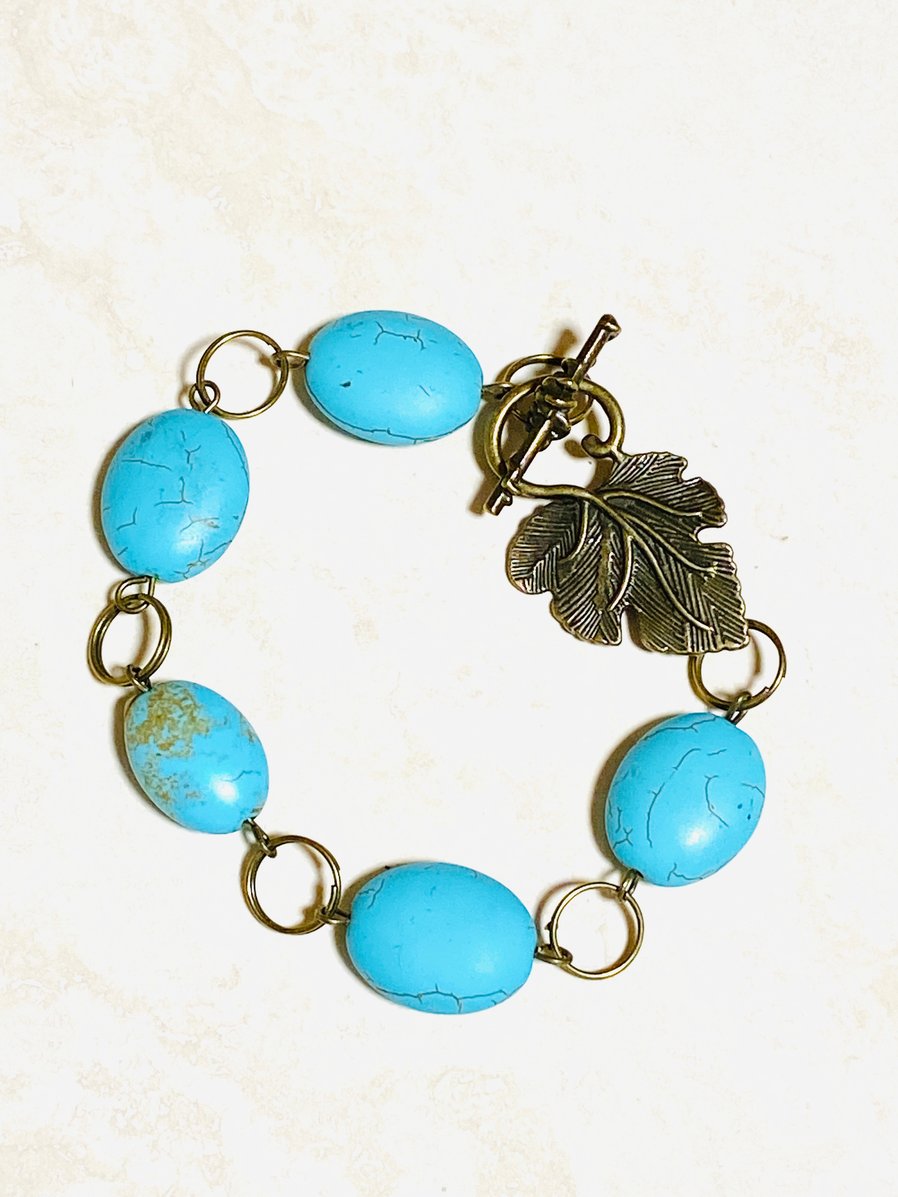 Blue Dyed Howlite Bracelet & Bronze Grape Leaf Toggle