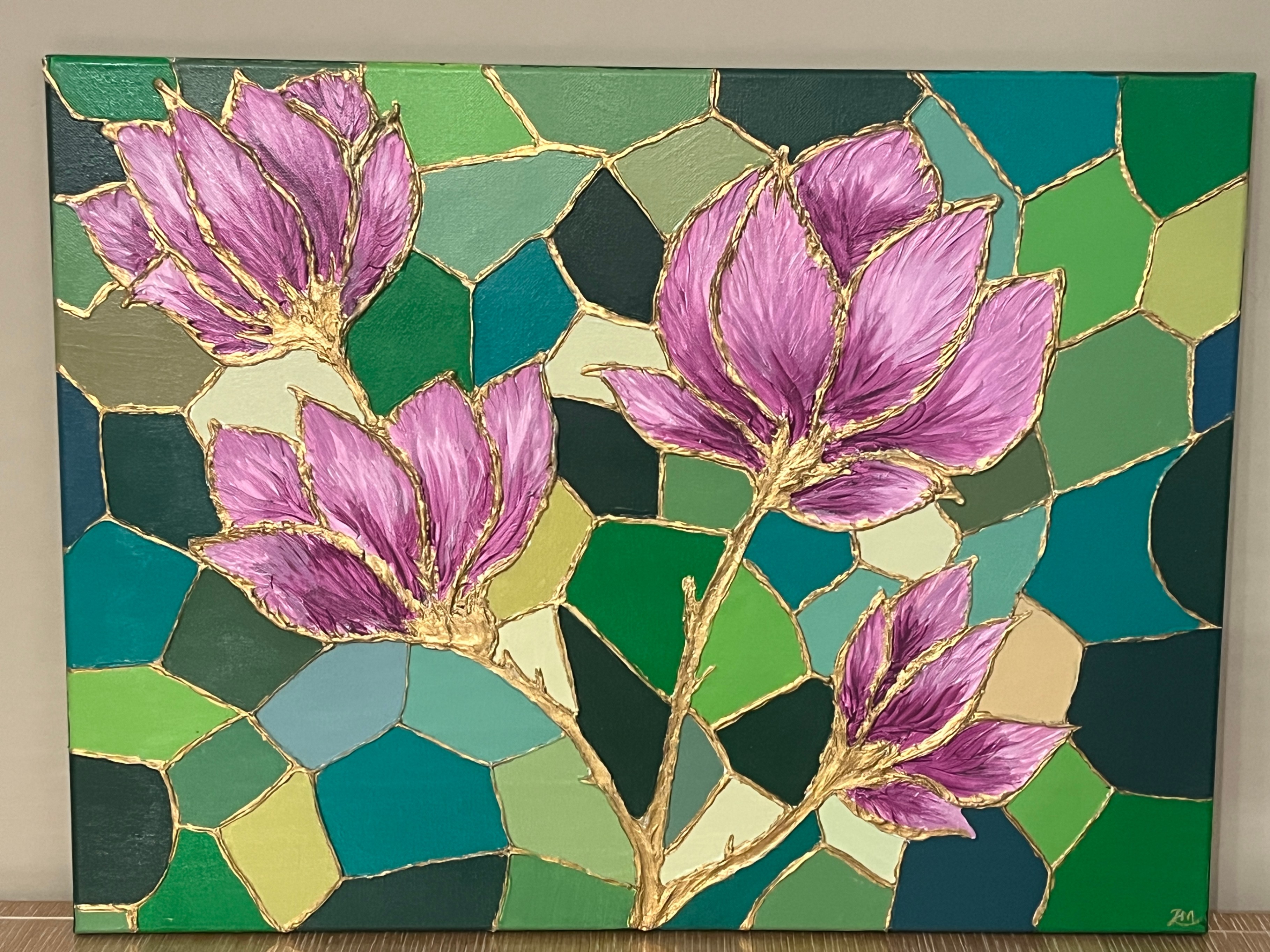 wall art: floral modern textured wall art